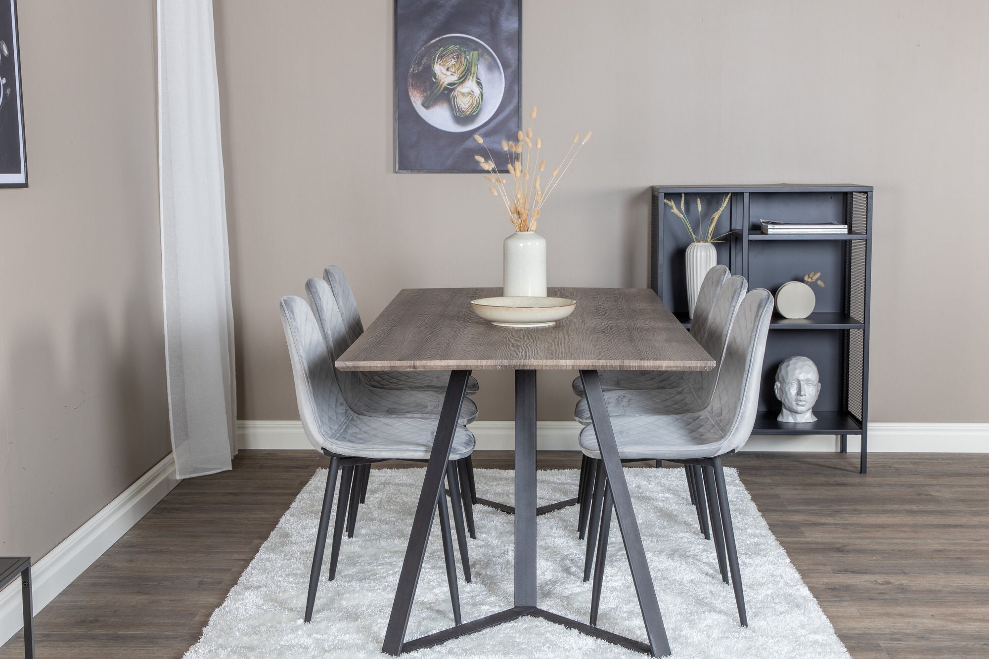 Venture Home Marina spisebord - 180*90*H75 - Grey / Black+Polar Diamond Spisebordsstol - Black Legs - Grey Velvet_6