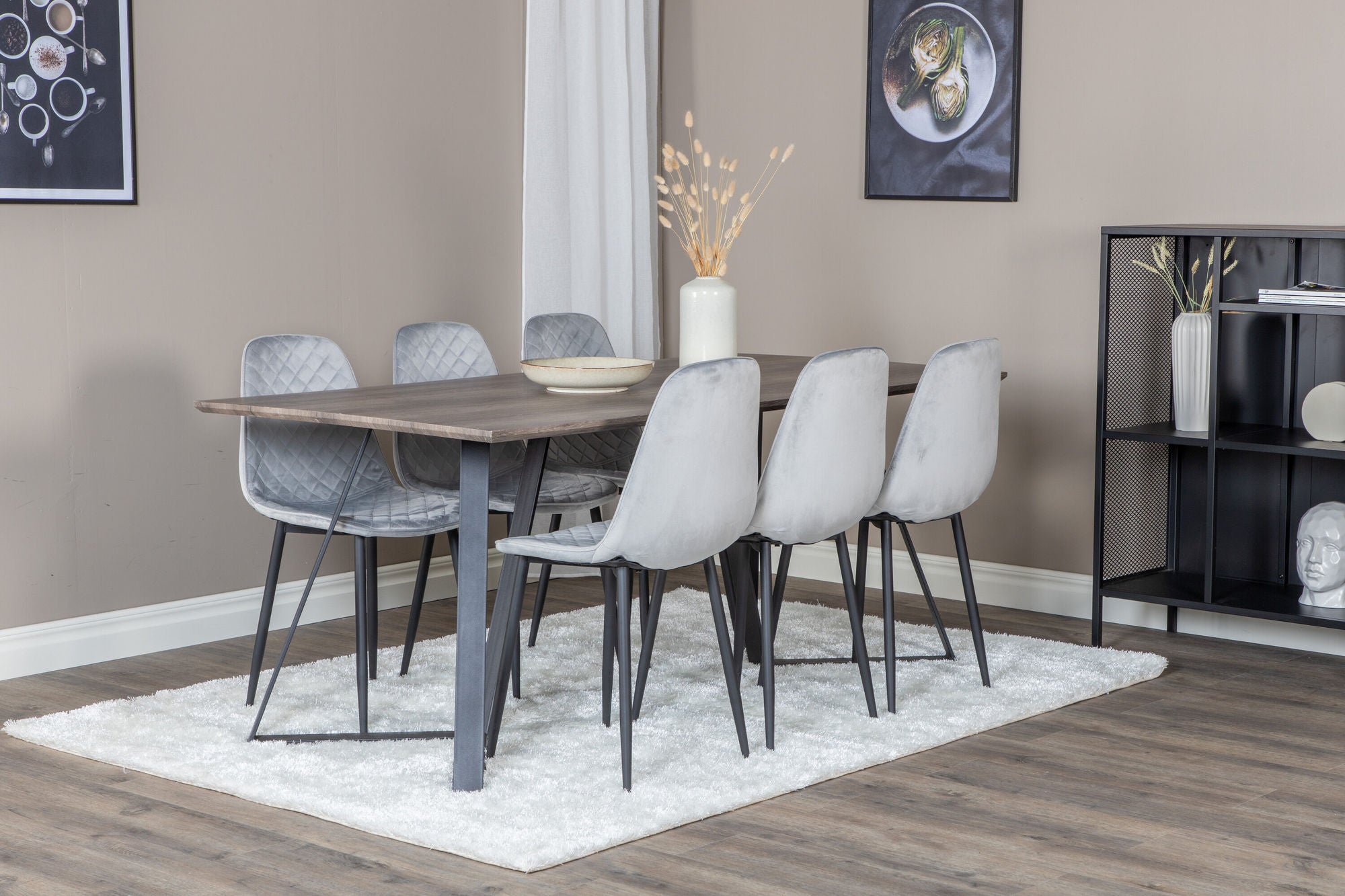 Venture Home Marina spisebord - 180*90*H75 - Grey / Black+Polar Diamond Spisebordsstol - Black Legs - Grey Velvet_6
