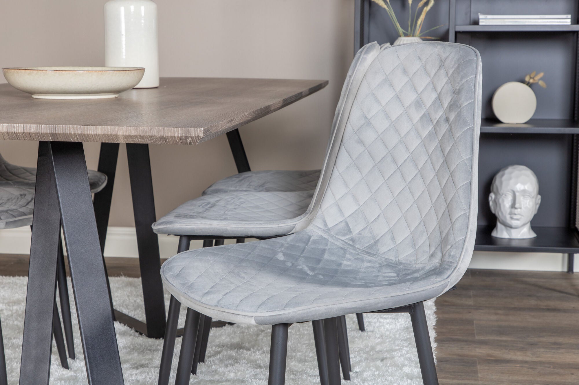 Venture Home Marina spisebord - 180*90*H75 - Grey / Black+Polar Diamond Spisebordsstol - Black Legs - Grey Velvet_6