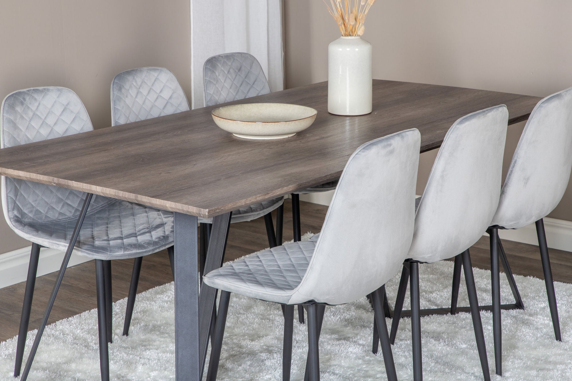 Venture Home Marina spisebord - 180*90*H75 - Grey / Black+Polar Diamond Spisebordsstol - Black Legs - Grey Velvet_6