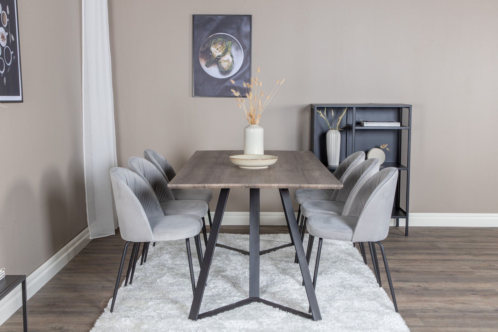 Venture Home Marina spisebord - 180*90*H75 - Grey / Black+Wrinkles Spisebordsstol - Black Legs - Grey Velvet_6