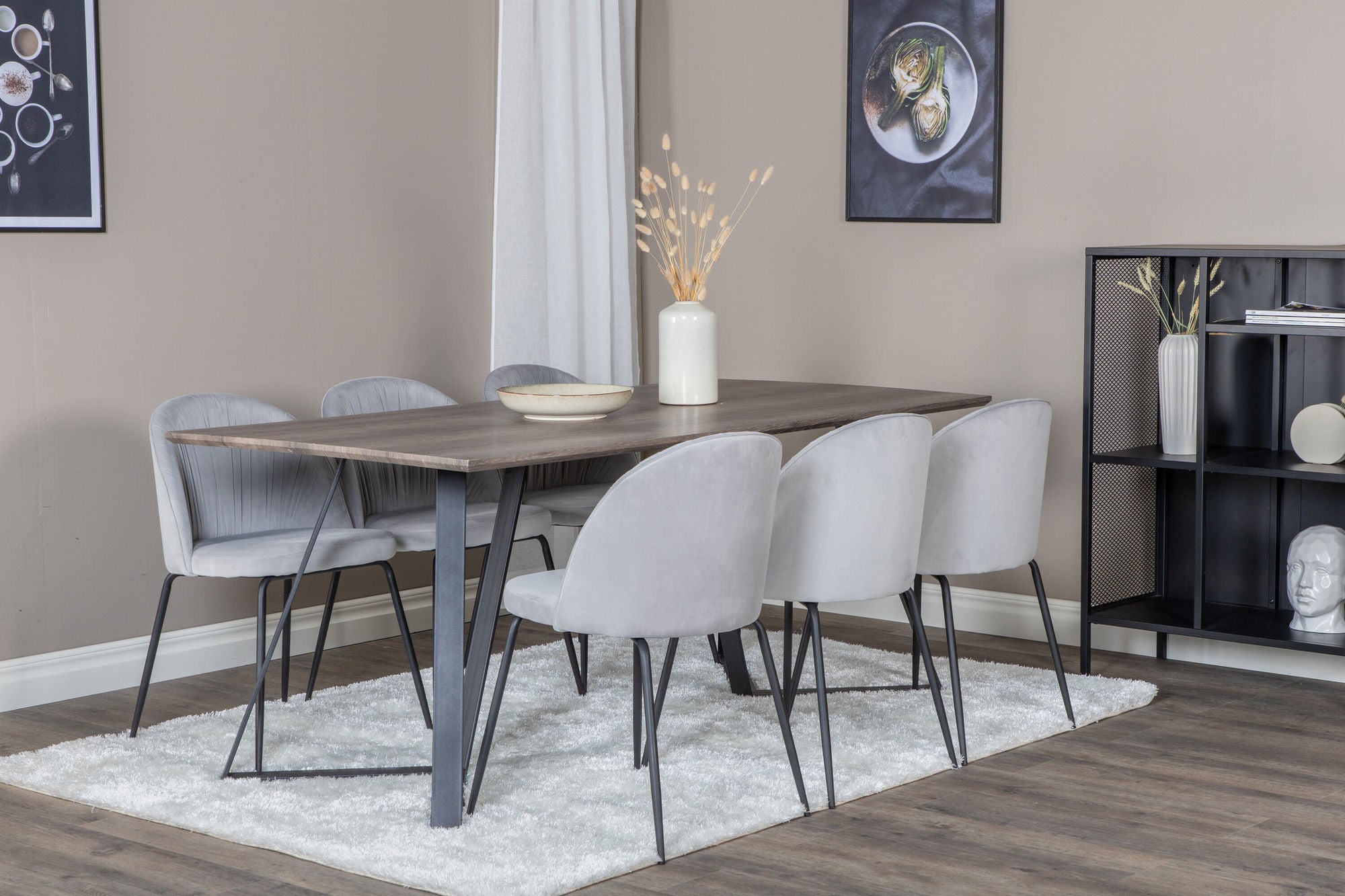 Venture Home Marina spisebord - 180*90*H75 - Grey / Black+Wrinkles Spisebordsstol - Black Legs - Grey Velvet_6
