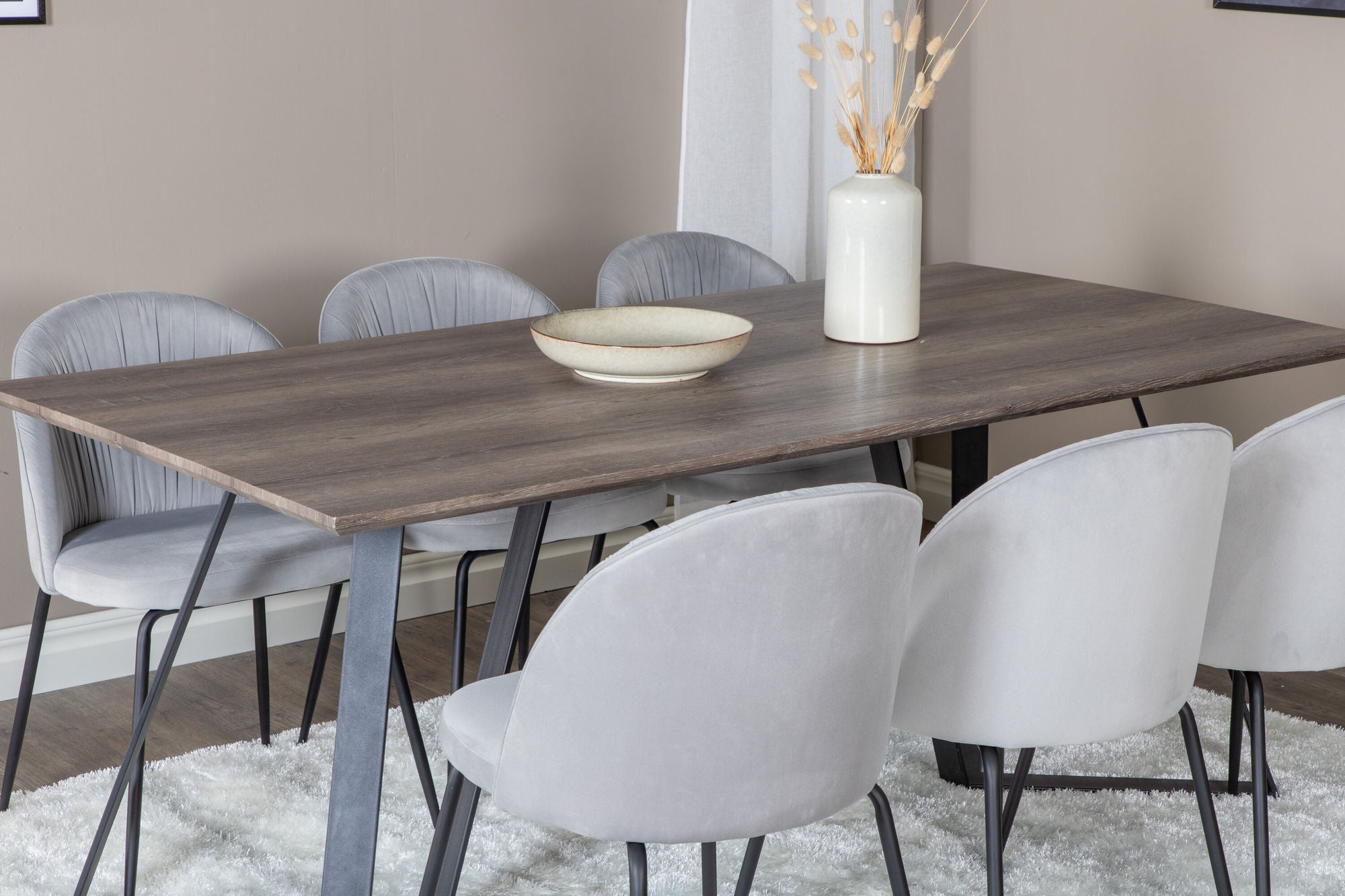 Venture Home Marina spisebord - 180*90*H75 - Grey / Black+Wrinkles Spisebordsstol - Black Legs - Grey Velvet_6