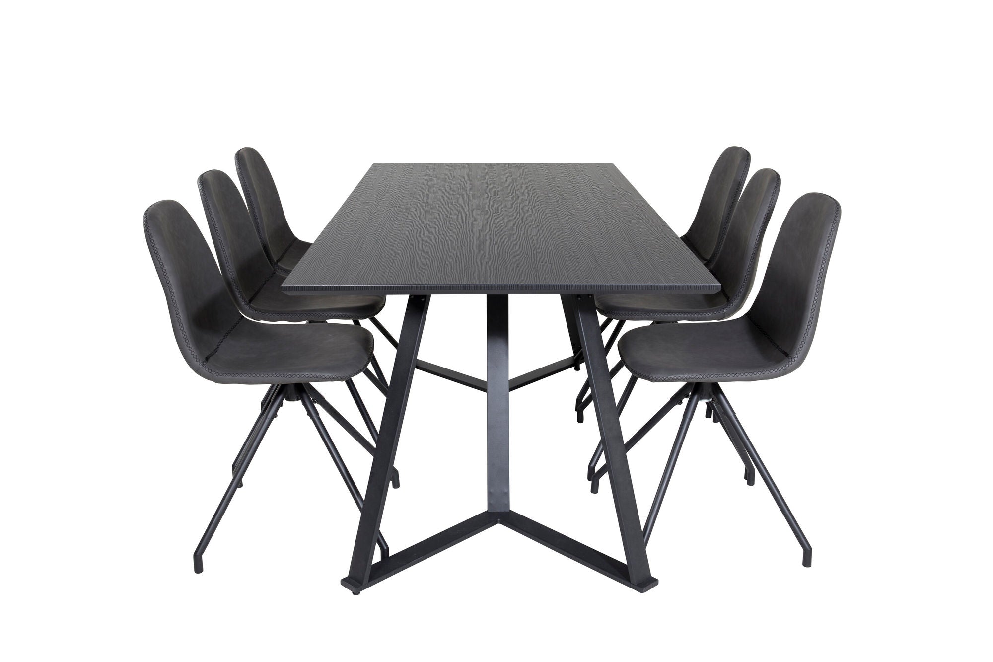 Venture Home Marina spisebord - Black top / Black Legs +Polar Spisebordsstol with Spin function - black Legs - Black PU - Black Stitches_6