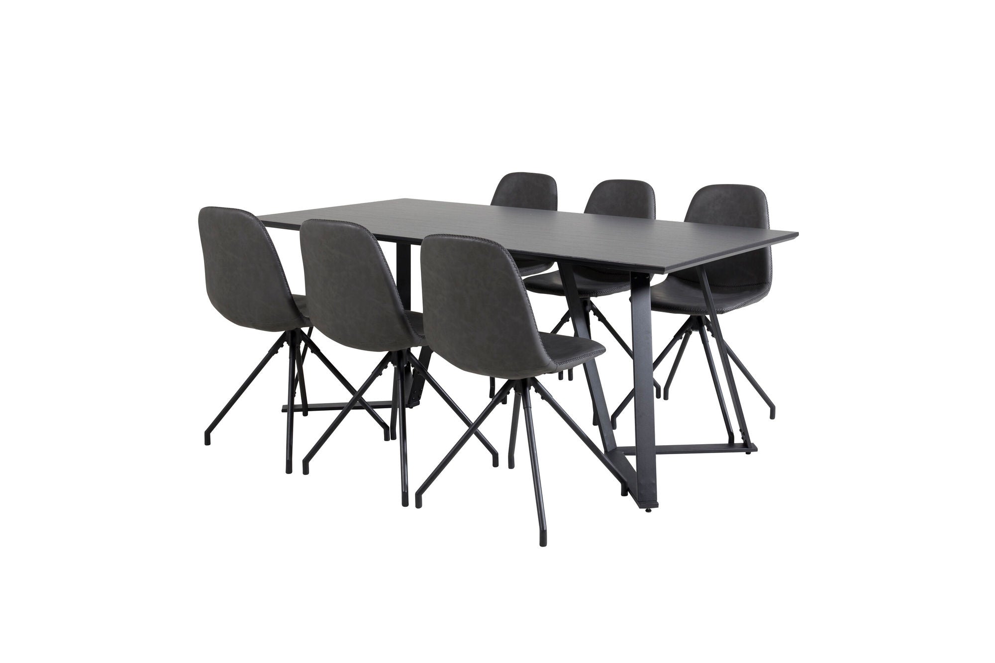 Venture Home Marina spisebord - Black top / Black Legs +Polar Spisebordsstol with Spin function - black Legs - Black PU - Black Stitches_6