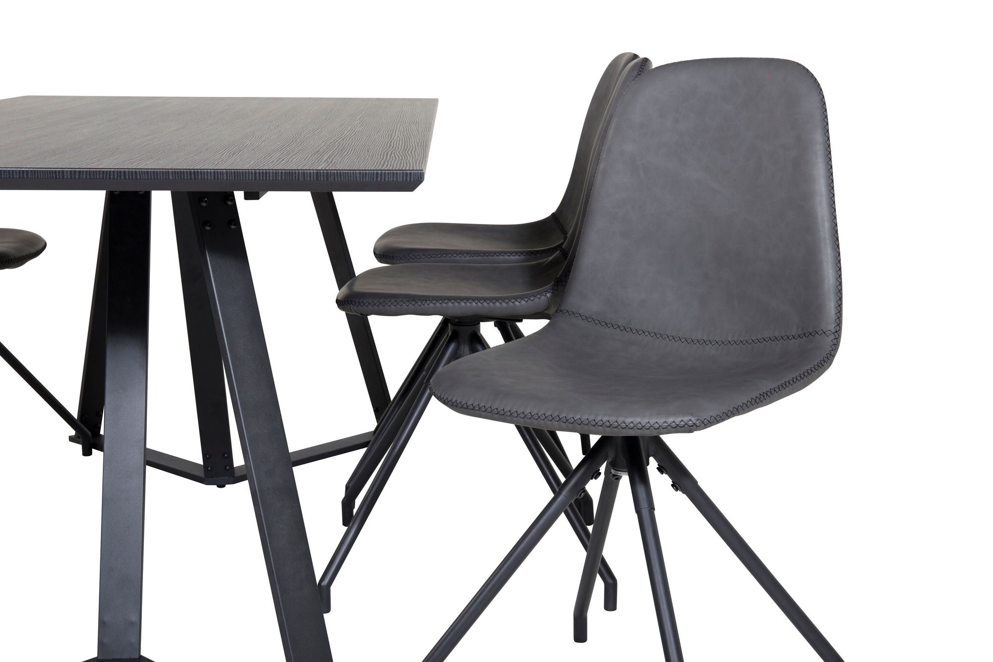 Venture Home Marina spisebord - Black top / Black Legs +Polar Spisebordsstol with Spin function - black Legs - Black PU - Black Stitches_6