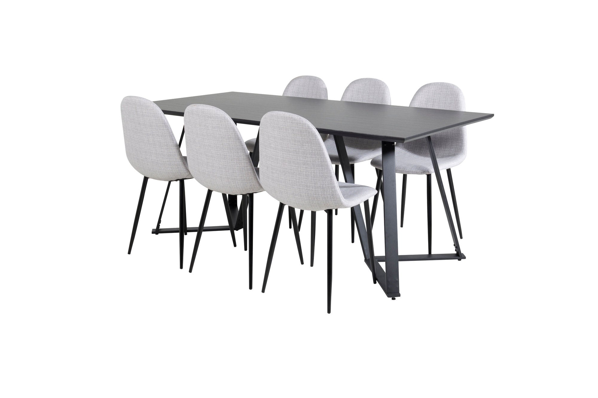 Venture Home Marina spisebord - Black top / Black Legs +Polar Spisebordsstol - Black Legs - Light Grey Fabric_6
