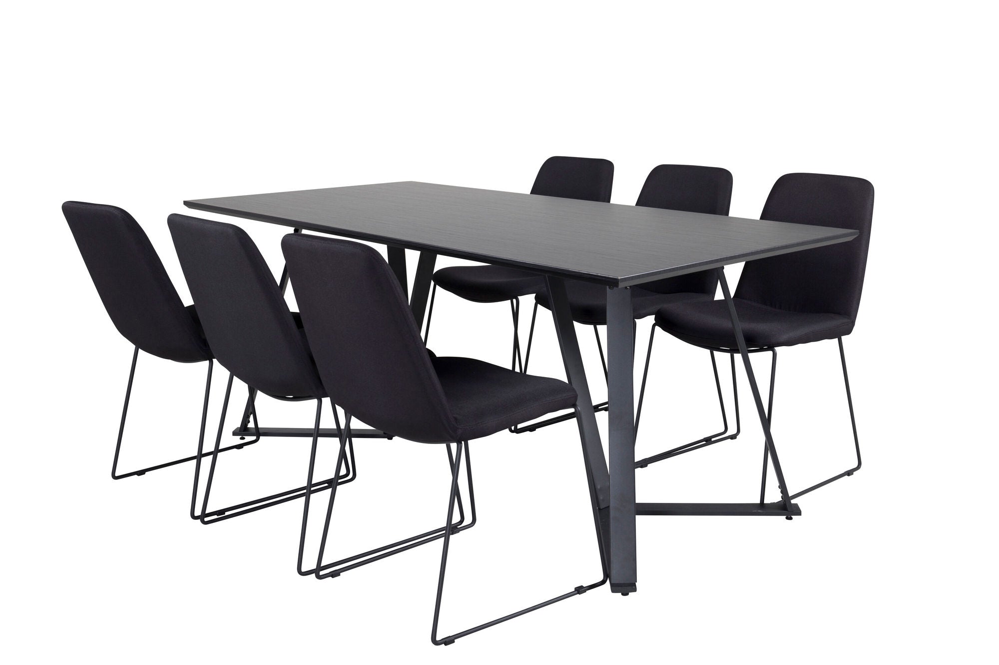 Venture Home Marina spisebord - Black top / Black Legs +Muce Spisebordsstol - Black Legs - Black Fabric_6