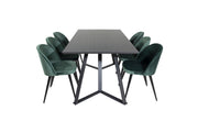 Venture Home Marina spisebord - Black top / Black Legs +Velvet Spisebordsstol - Green / Black_6