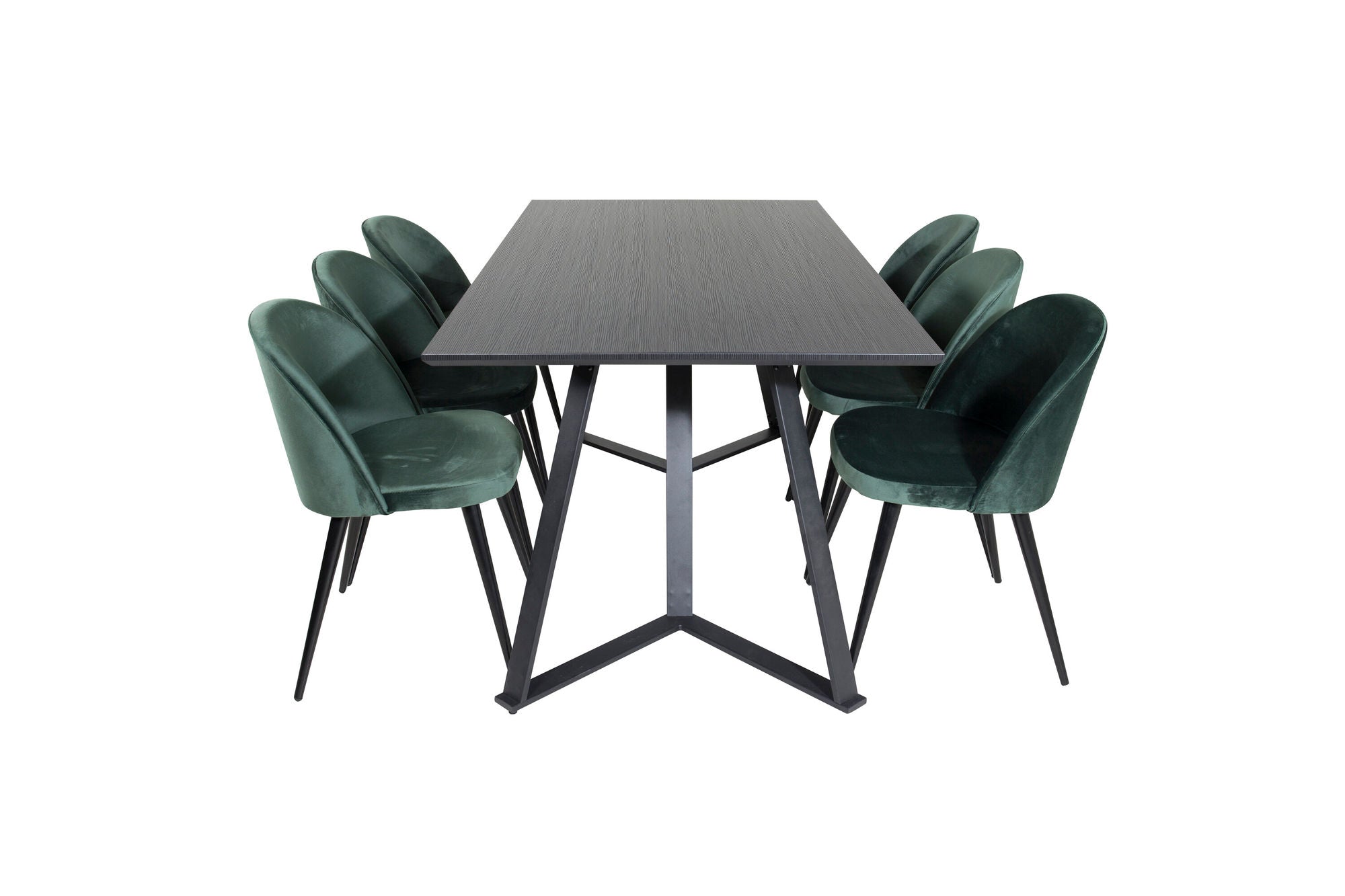 Venture Home Marina spisebord - Black top / Black Legs +Velvet Spisebordsstol - Green / Black_6