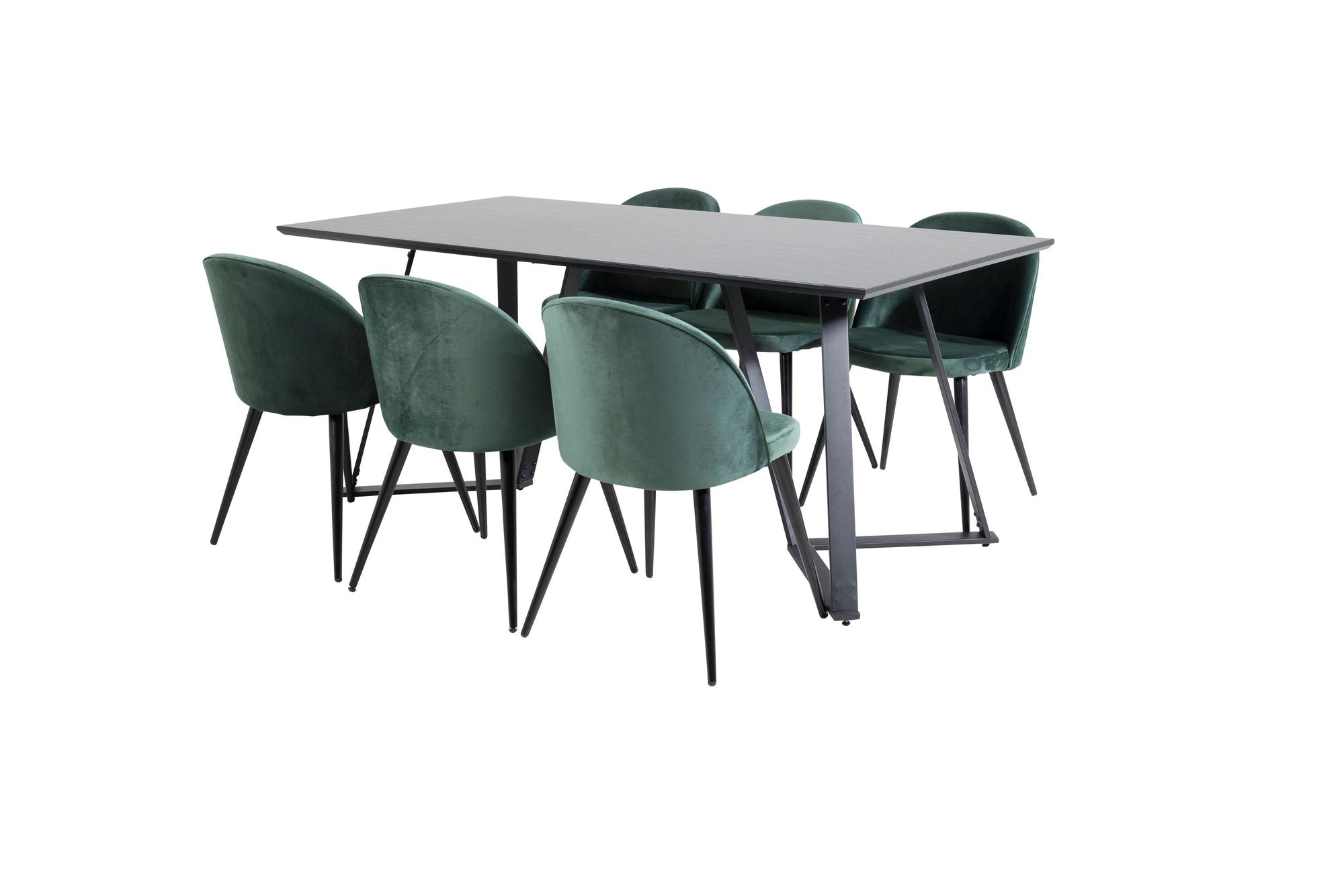 Venture Home Marina spisebord - Black top / Black Legs +Velvet Spisebordsstol - Green / Black_6