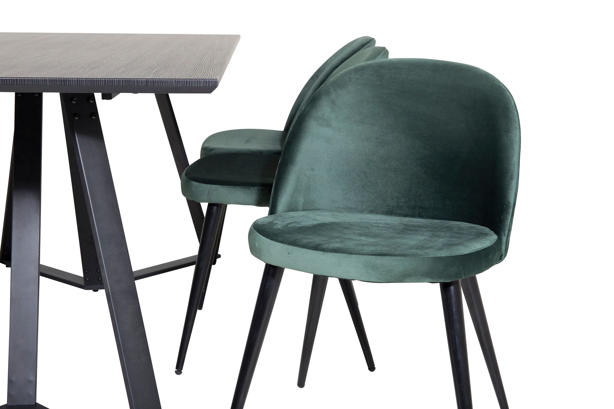 Venture Home Marina spisebord - Black top / Black Legs +Velvet Spisebordsstol - Green / Black_6