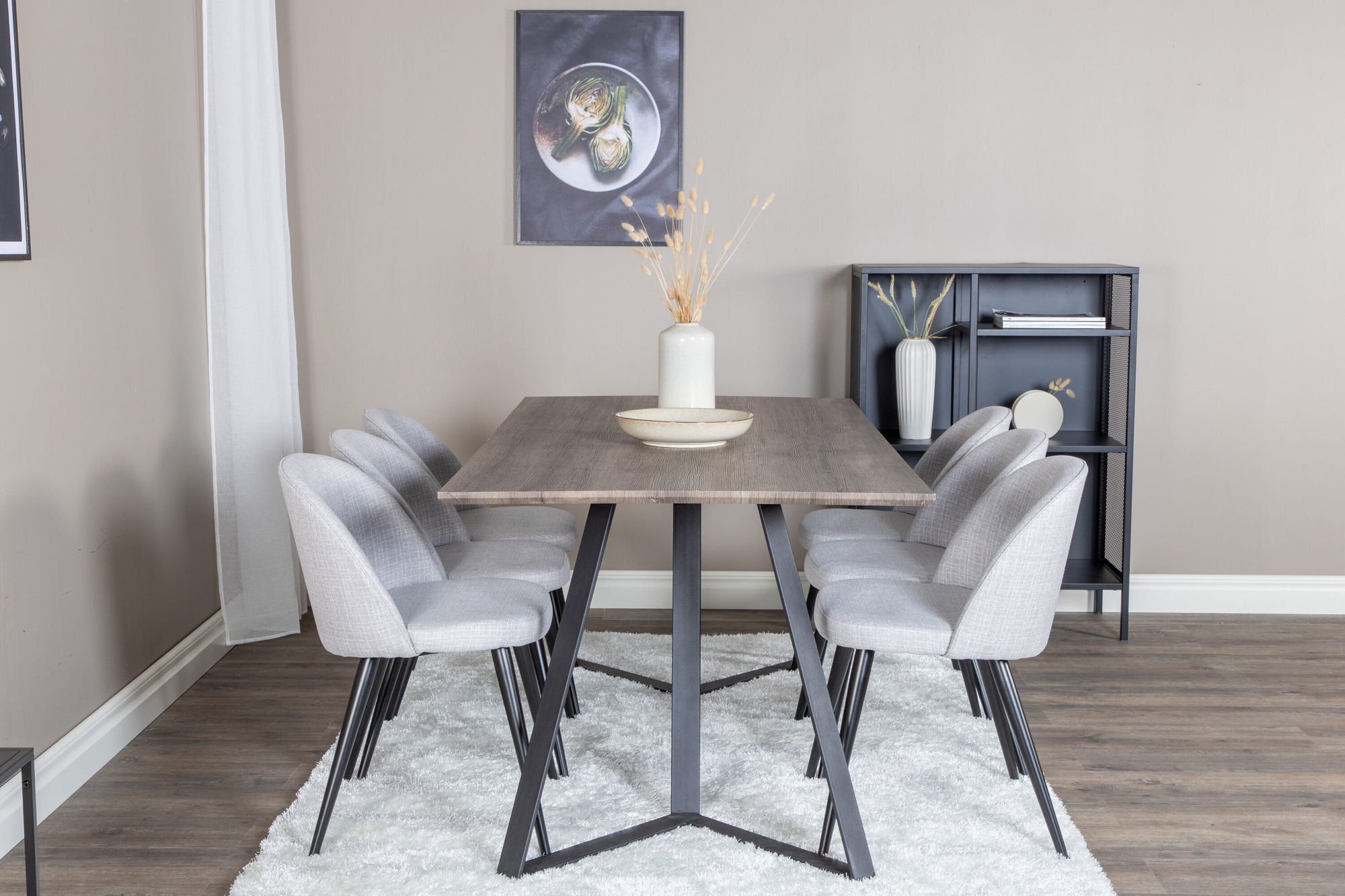Venture Home Marina spisebord - 180*90*H75 - Grey / Black+Velvet Dining Chiar - Black legs - Light GreyFabric_6