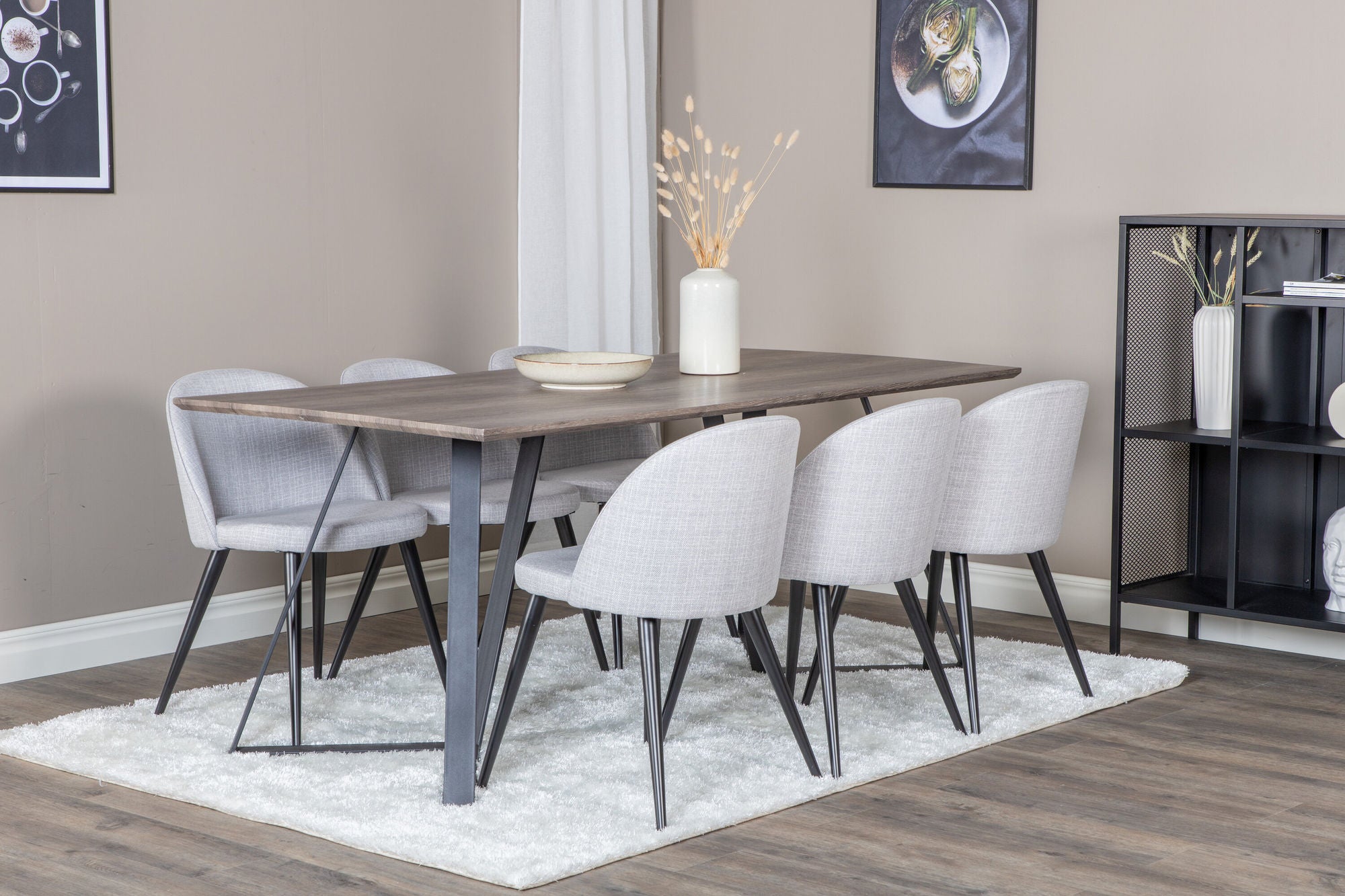 Venture Home Marina spisebord - 180*90*H75 - Grey / Black+Velvet Dining Chiar - Black legs - Light GreyFabric_6