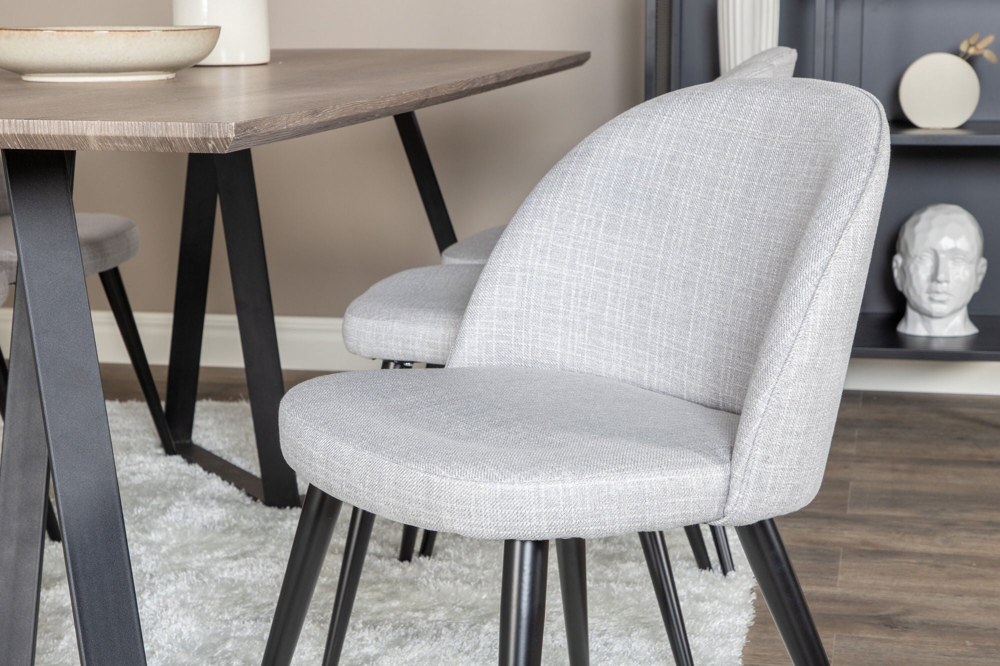 Venture Home Marina spisebord - 180*90*H75 - Grey / Black+Velvet Dining Chiar - Black legs - Light GreyFabric_6