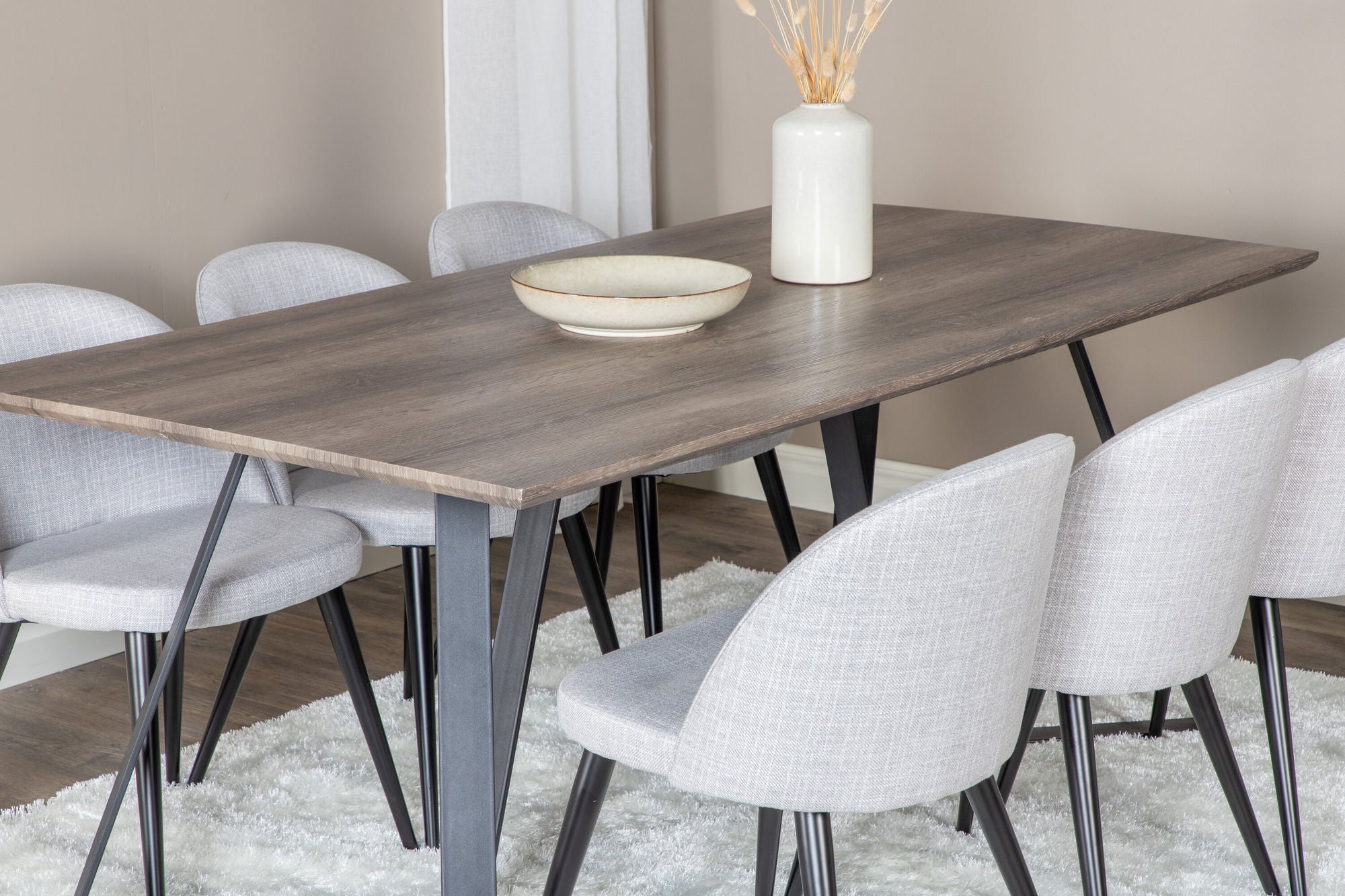 Venture Home Marina spisebord - 180*90*H75 - Grey / Black+Velvet Dining Chiar - Black legs - Light GreyFabric_6