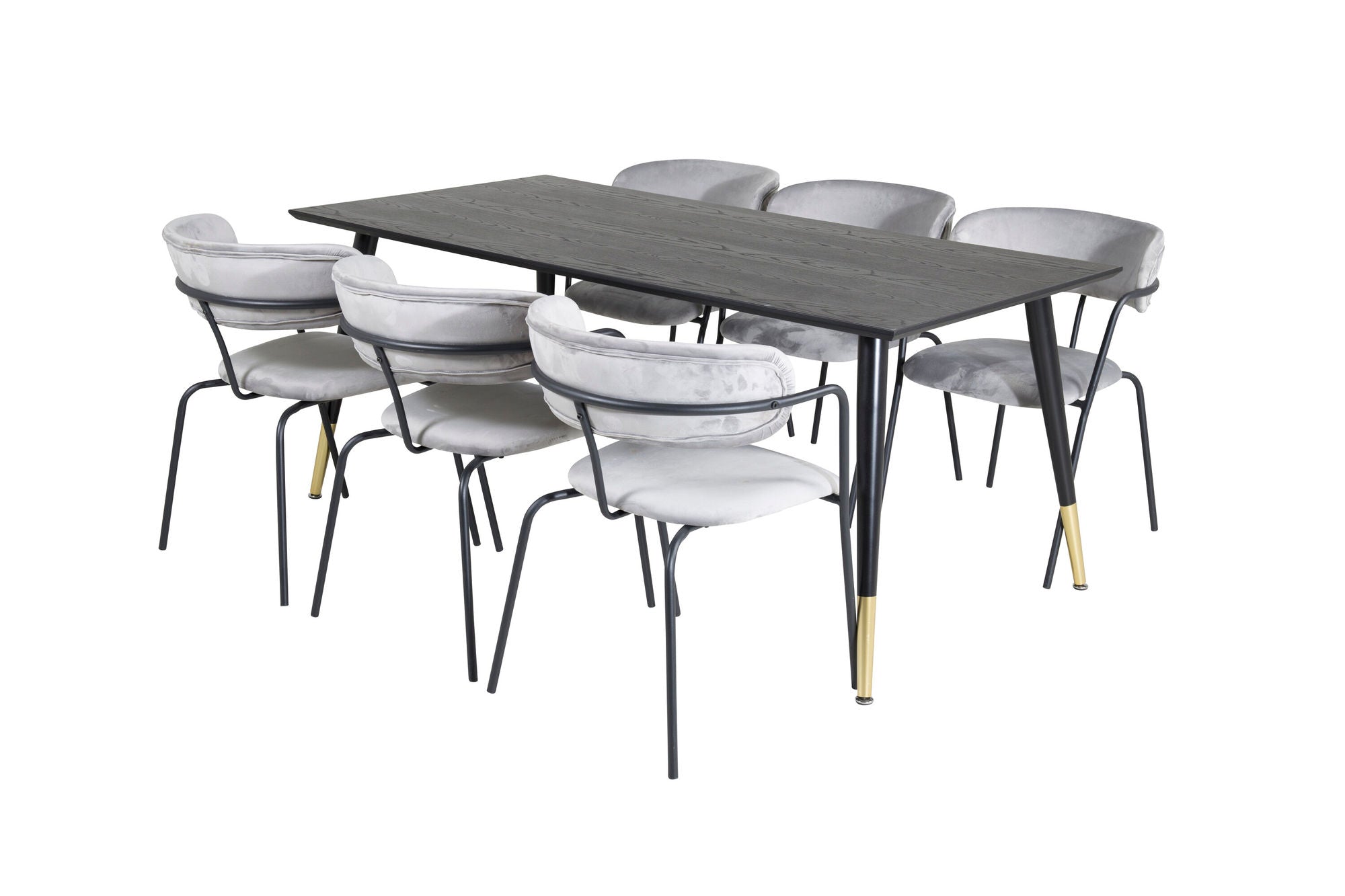 Venture Home Dipp spisebord - 180*90cm - Black / Black Brass+Arrow armchair - Black Legs - Grey Velvet_6