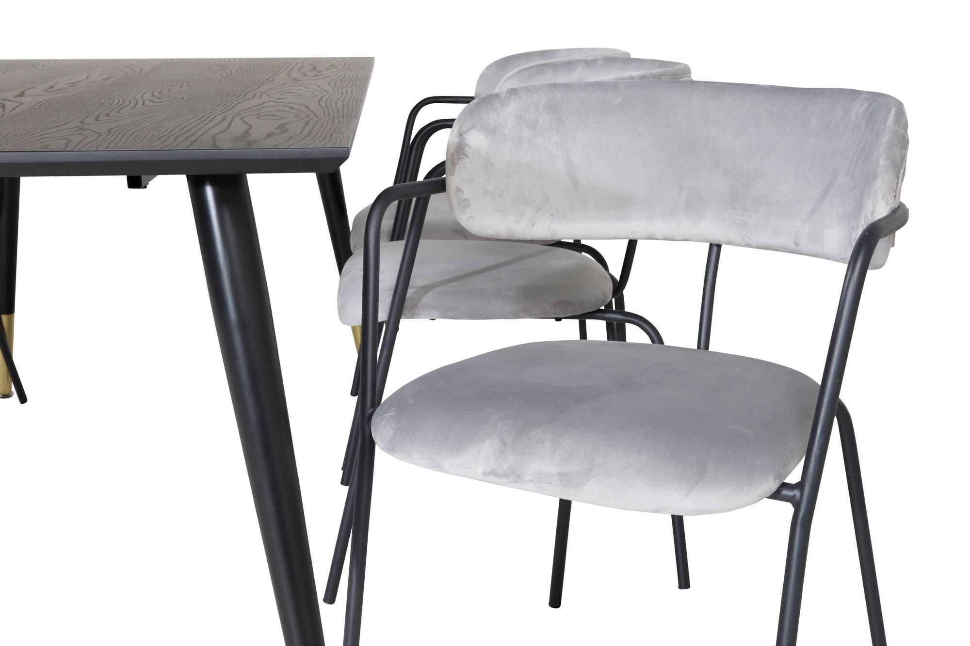 Venture Home Dipp spisebord - 180*90cm - Black / Black Brass+Arrow armchair - Black Legs - Grey Velvet_6