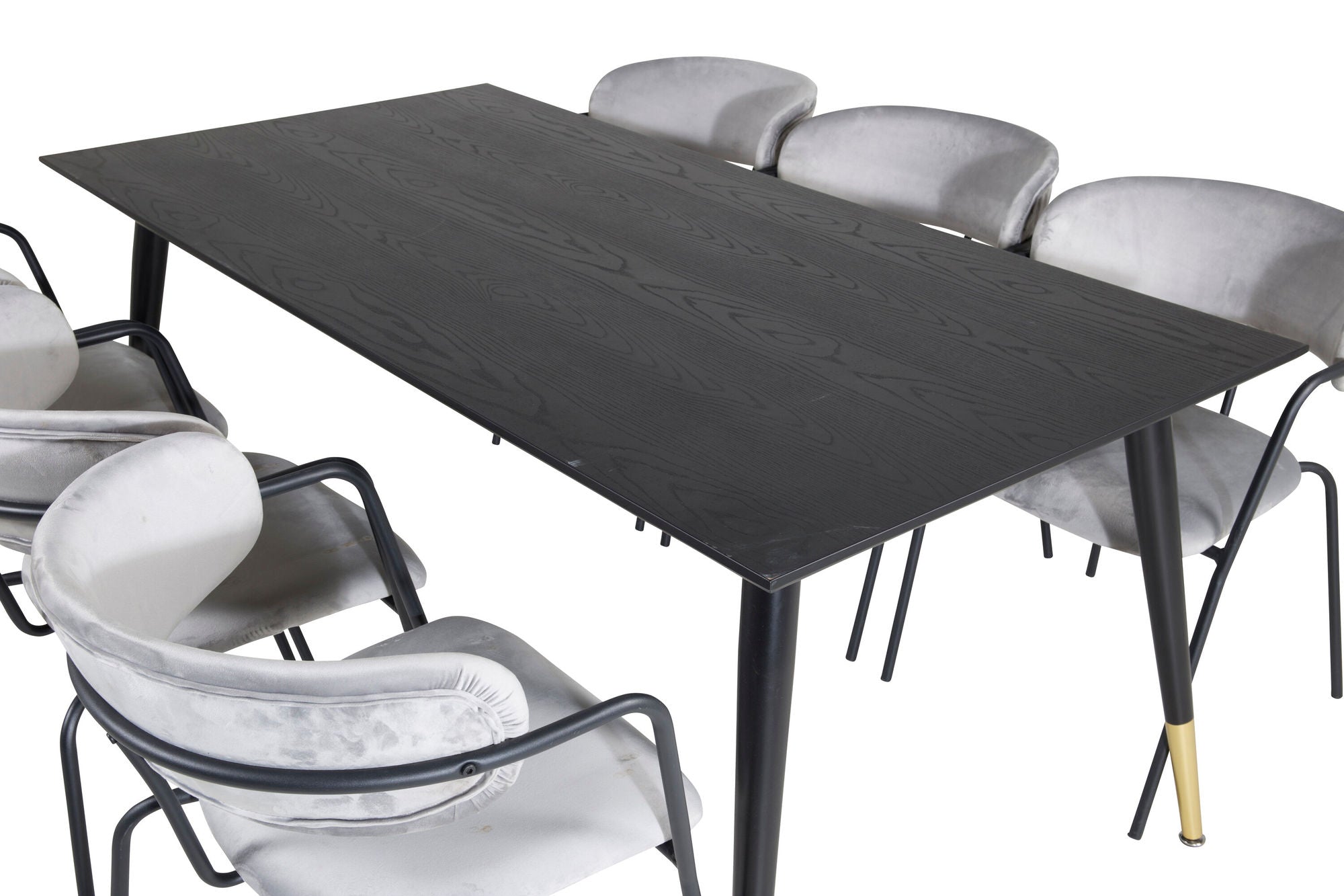 Venture Home Dipp spisebord - 180*90cm - Black / Black Brass+Arrow armchair - Black Legs - Grey Velvet_6