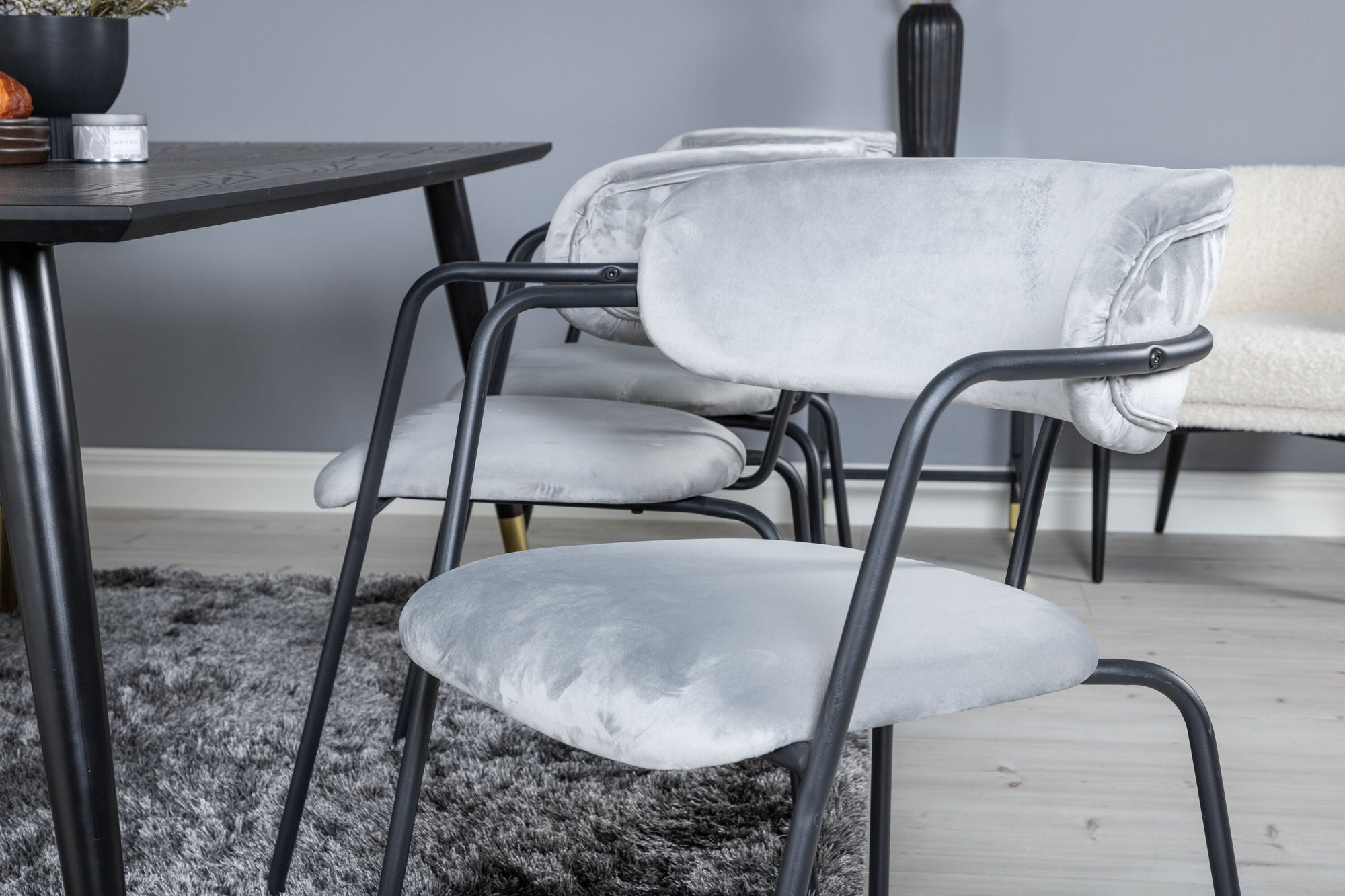 Venture Home Dipp spisebord - 180*90cm - Black / Black Brass+Arrow armchair - Black Legs - Grey Velvet_6