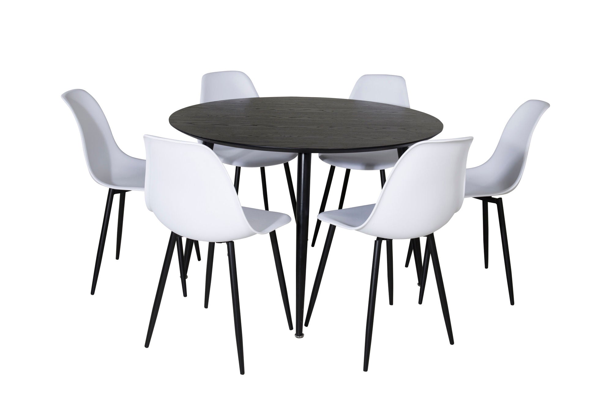 Venture Home Dipp spisebord - 115cm - Black Veneer / All black legs +Polar Plastic Spisebordsstol - Black Legs / White Plastic_6