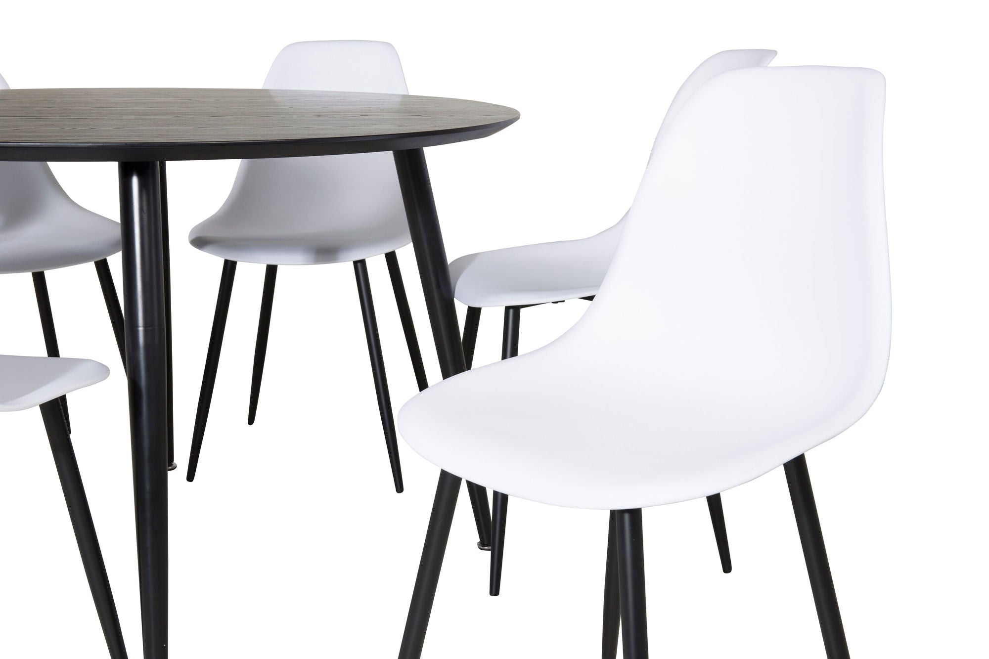 Venture Home Dipp spisebord - 115cm - Black Veneer / All black legs +Polar Plastic Spisebordsstol - Black Legs / White Plastic_6