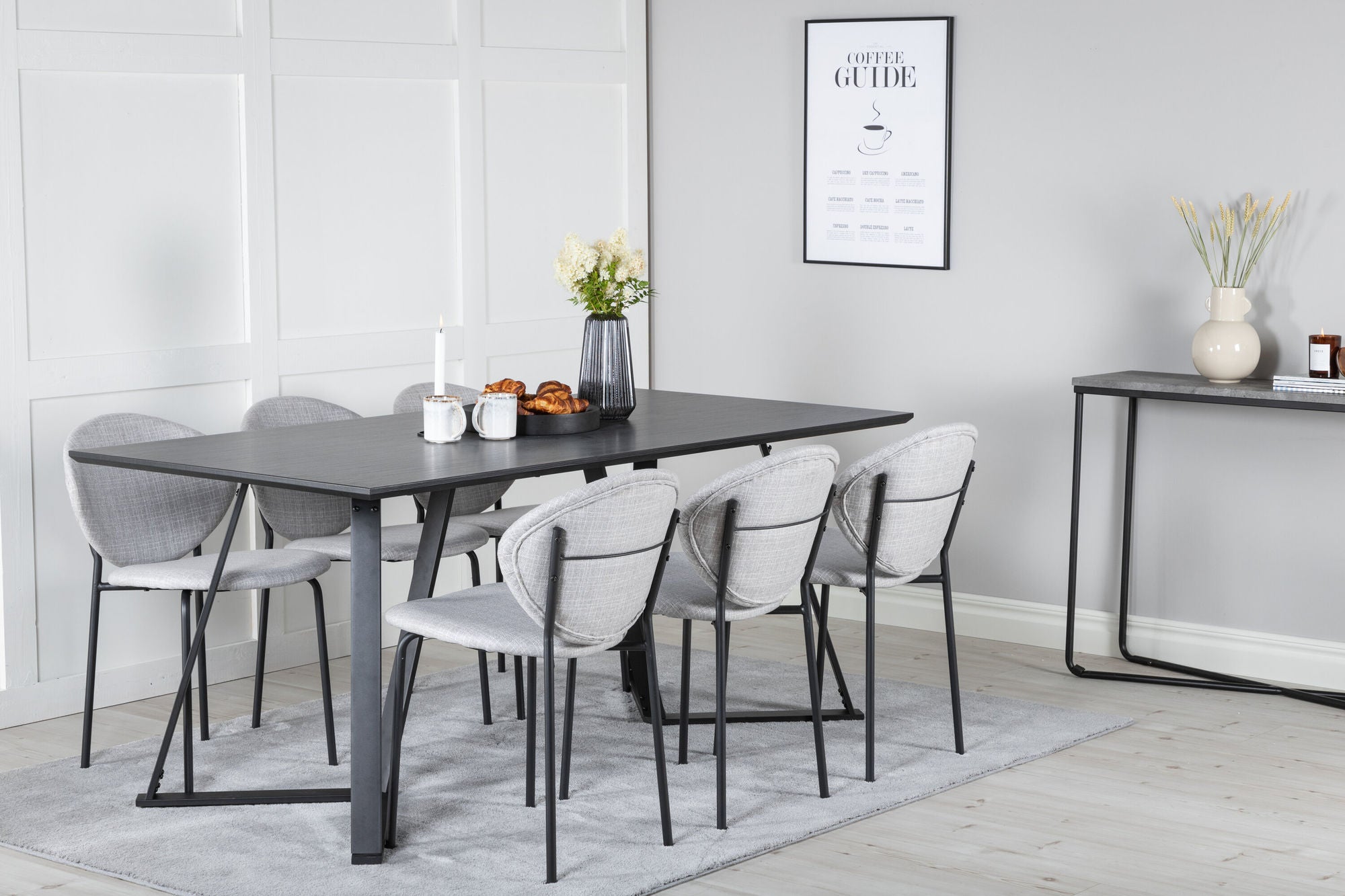 Venture Home Marina spisebord - Black top / Black Legs +Vault Spisebordsstol - Black Legs - Grey Fabric_6