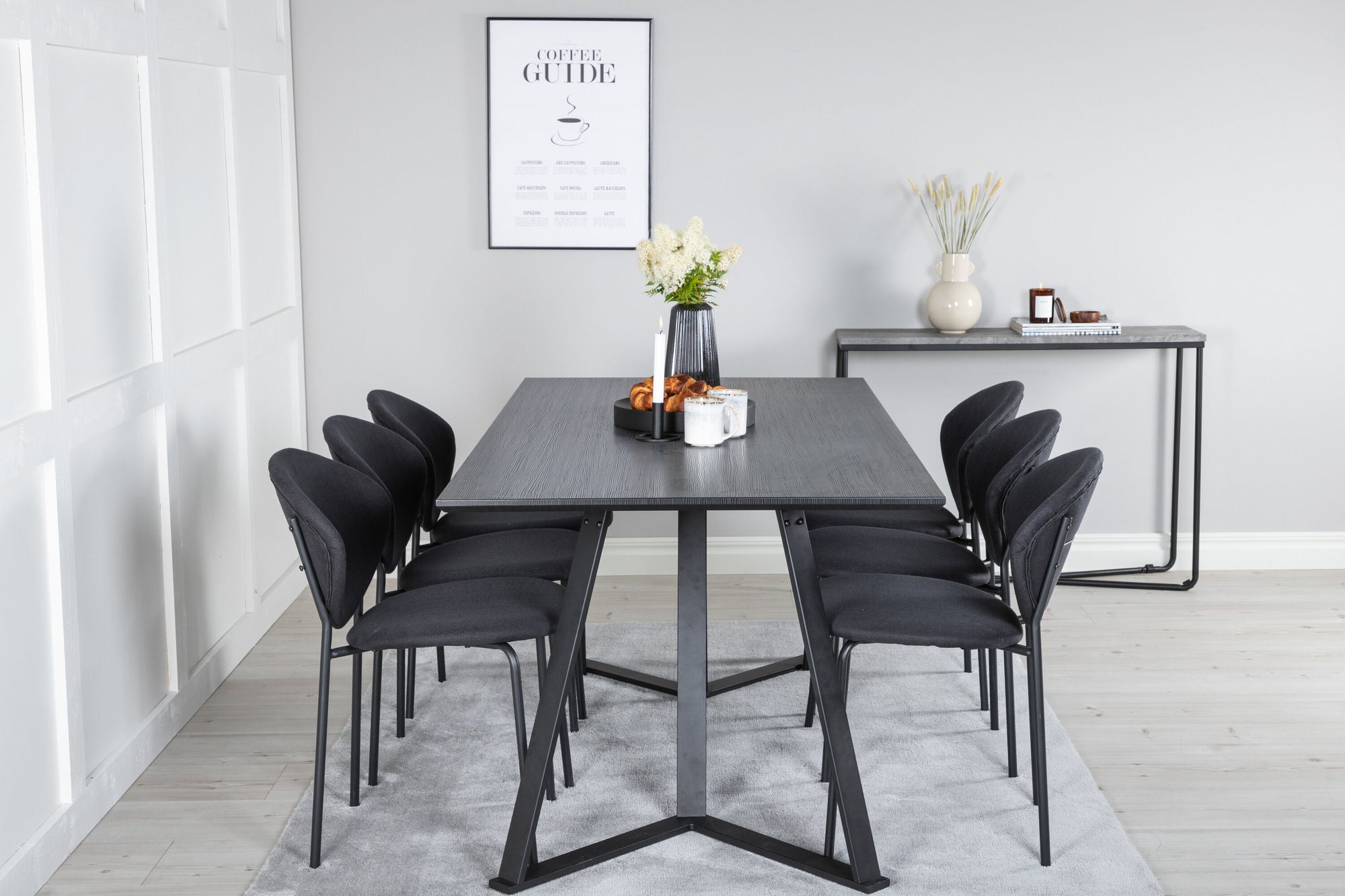 Venture Home Marina spisebord - Black top / Black Legs +Vault Spisebordsstol - Black Legs - Black Fabric_6