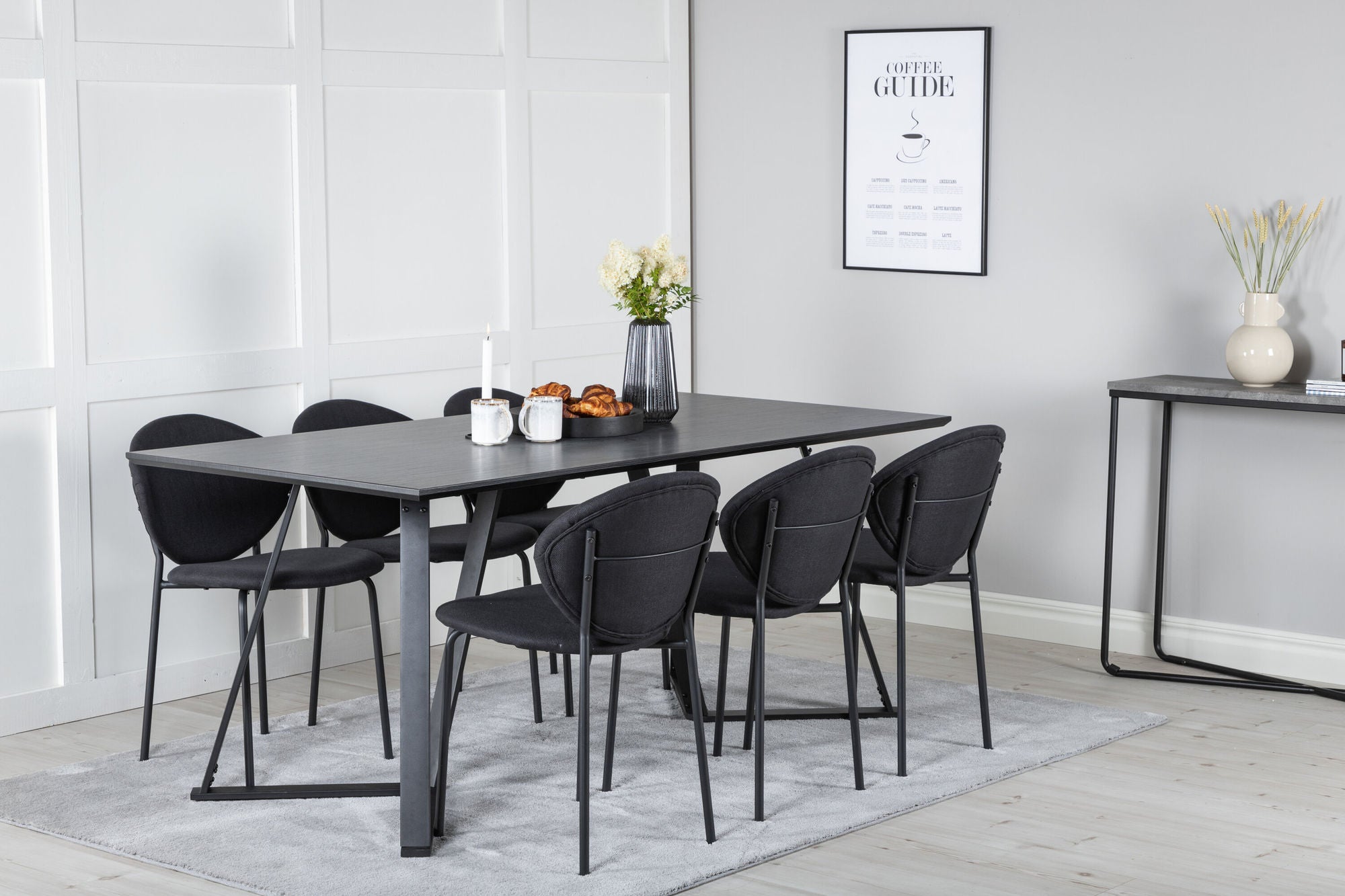 Venture Home Marina spisebord - Black top / Black Legs +Vault Spisebordsstol - Black Legs - Black Fabric_6