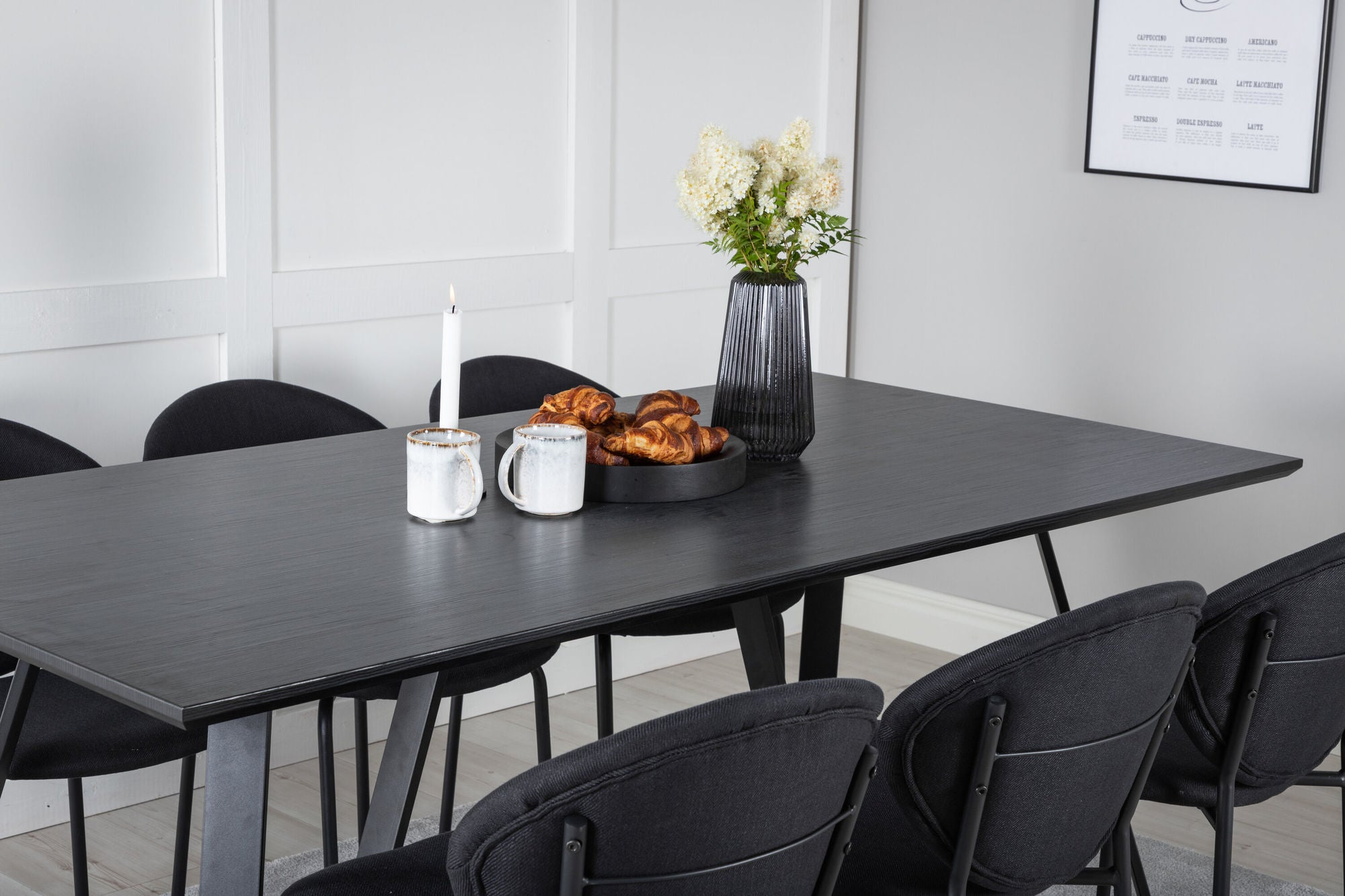 Venture Home Marina spisebord - Black top / Black Legs +Vault Spisebordsstol - Black Legs - Black Fabric_6