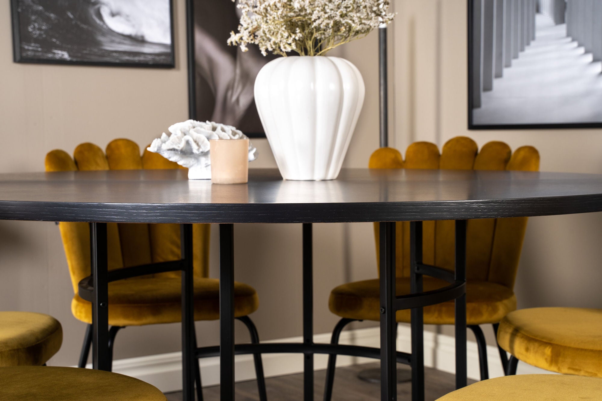 Venture Home Copenhagen - spisebord round - Black / Black+Limhamn Light - stol - Gold Velvet_6