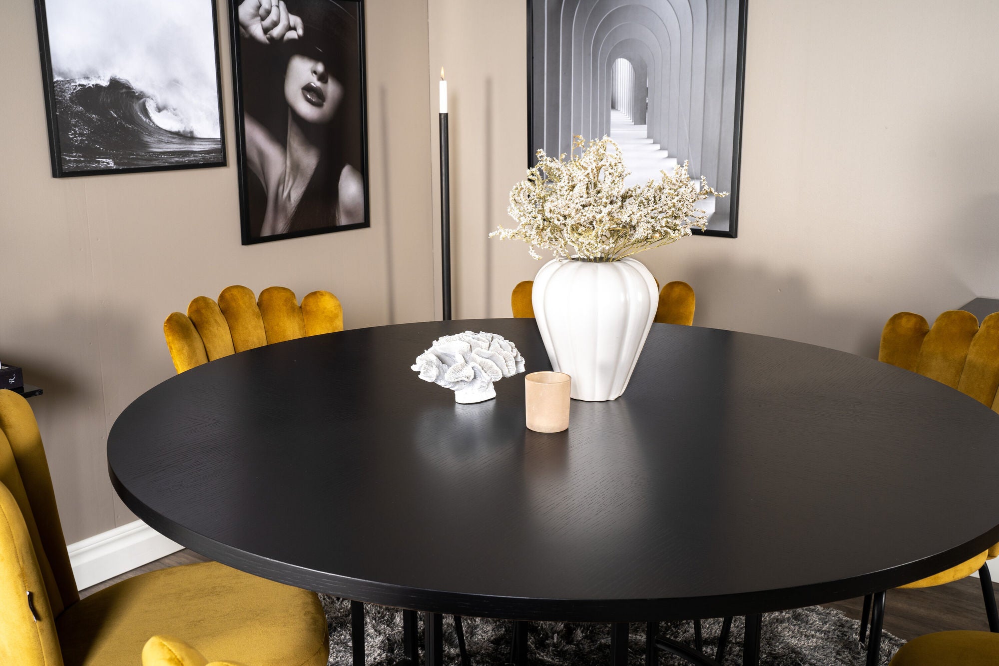 Venture Home Copenhagen - spisebord round - Black / Black+Limhamn Light - stol - Gold Velvet_6