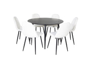 Venture Home Dipp spisebord - 115cm - Black Veneer / All black legs +Polar Fluff Spisebordsstol - Black Legs - White Teddy _6