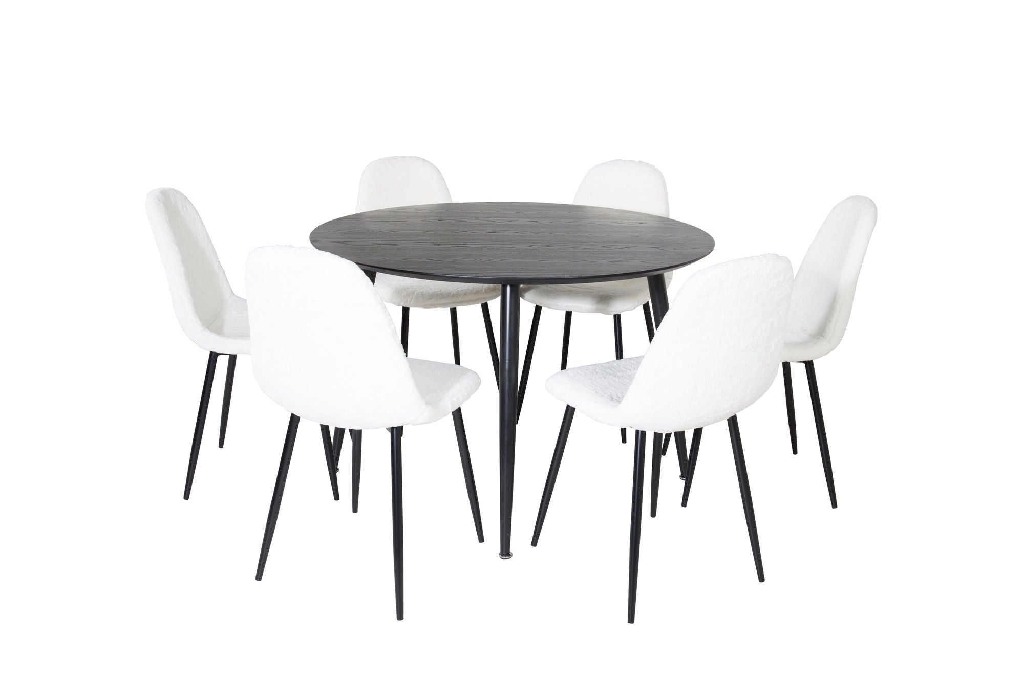 Venture Home Dipp spisebord - 115cm - Black Veneer / All black legs +Polar Fluff Spisebordsstol - Black Legs - White Teddy _6