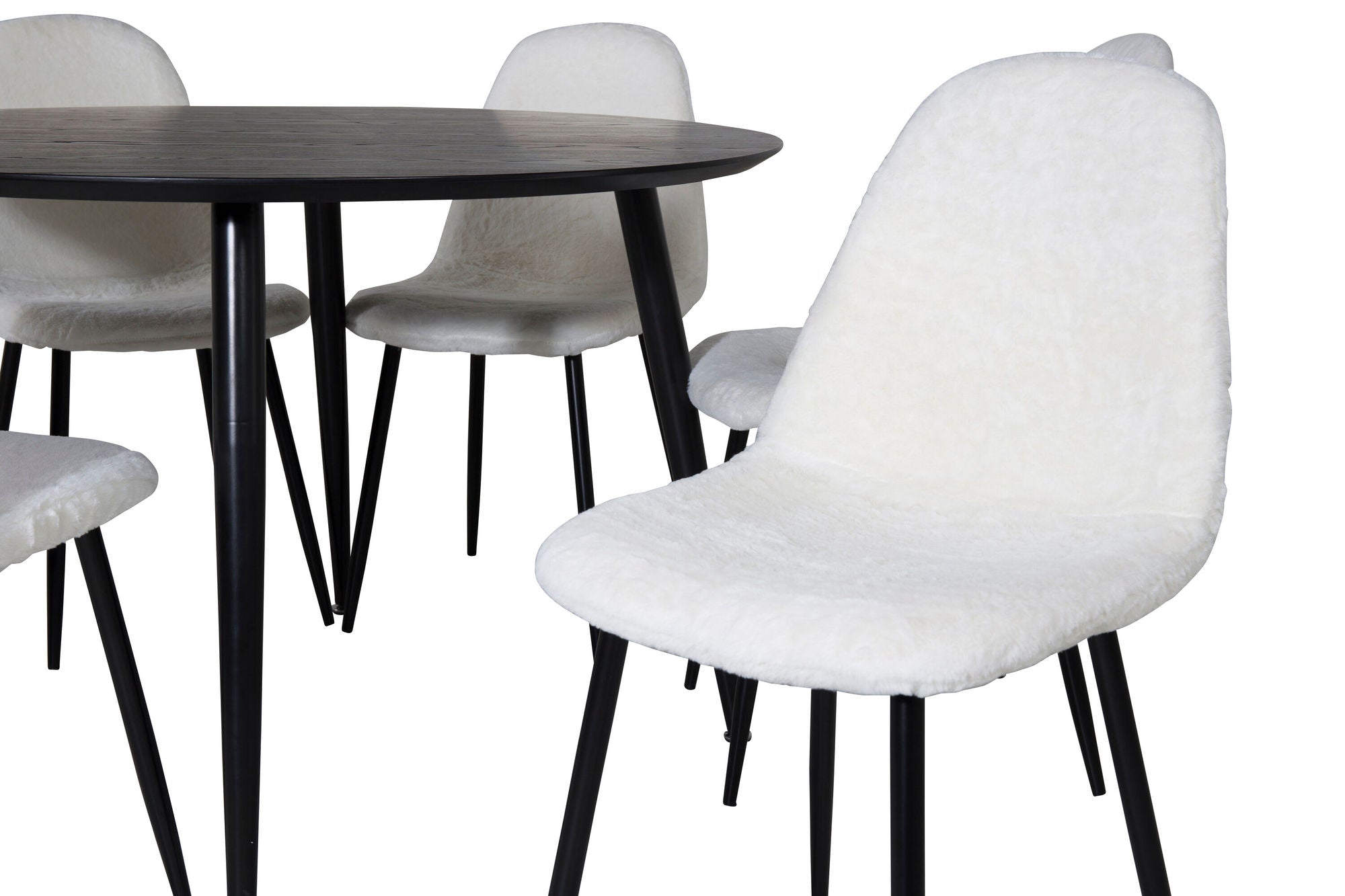 Venture Home Dipp spisebord - 115cm - Black Veneer / All black legs +Polar Fluff Spisebordsstol - Black Legs - White Teddy _6