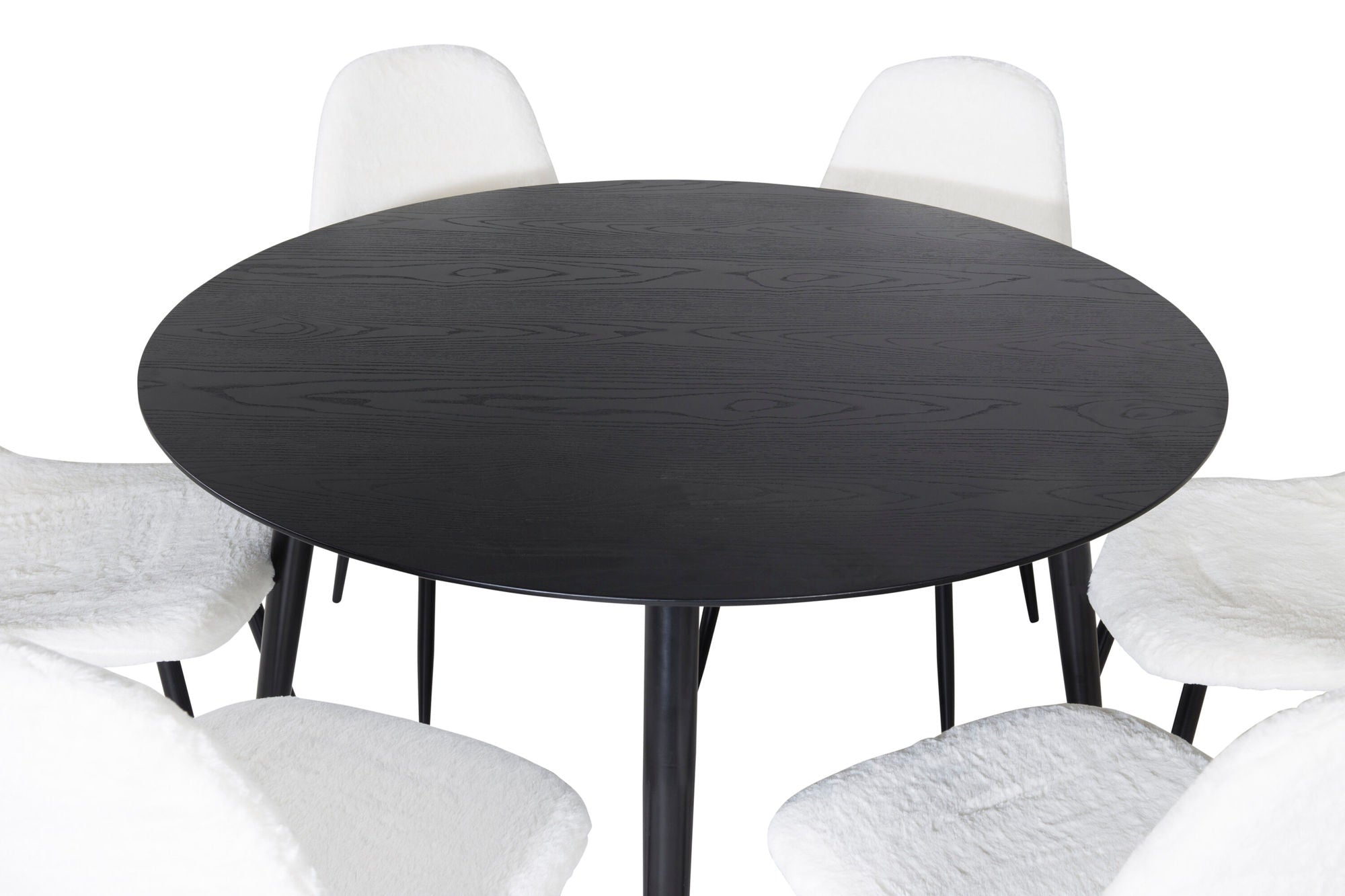 Venture Home Dipp spisebord - 115cm - Black Veneer / All black legs +Polar Fluff Spisebordsstol - Black Legs - White Teddy _6