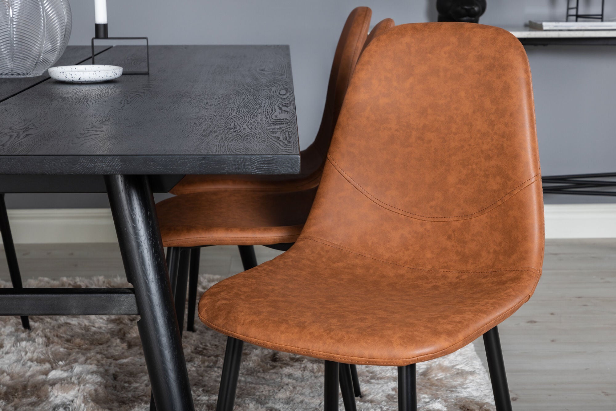 Venture Home Sleek Extentionbord Black Brushed - 195*95+Polar Spisebordsstol - Brown / Black _6