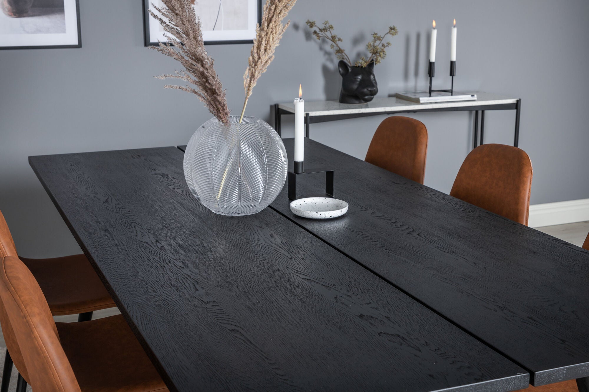 Venture Home Sleek Extentionbord Black Brushed - 195*95+Polar Spisebordsstol - Brown / Black _6
