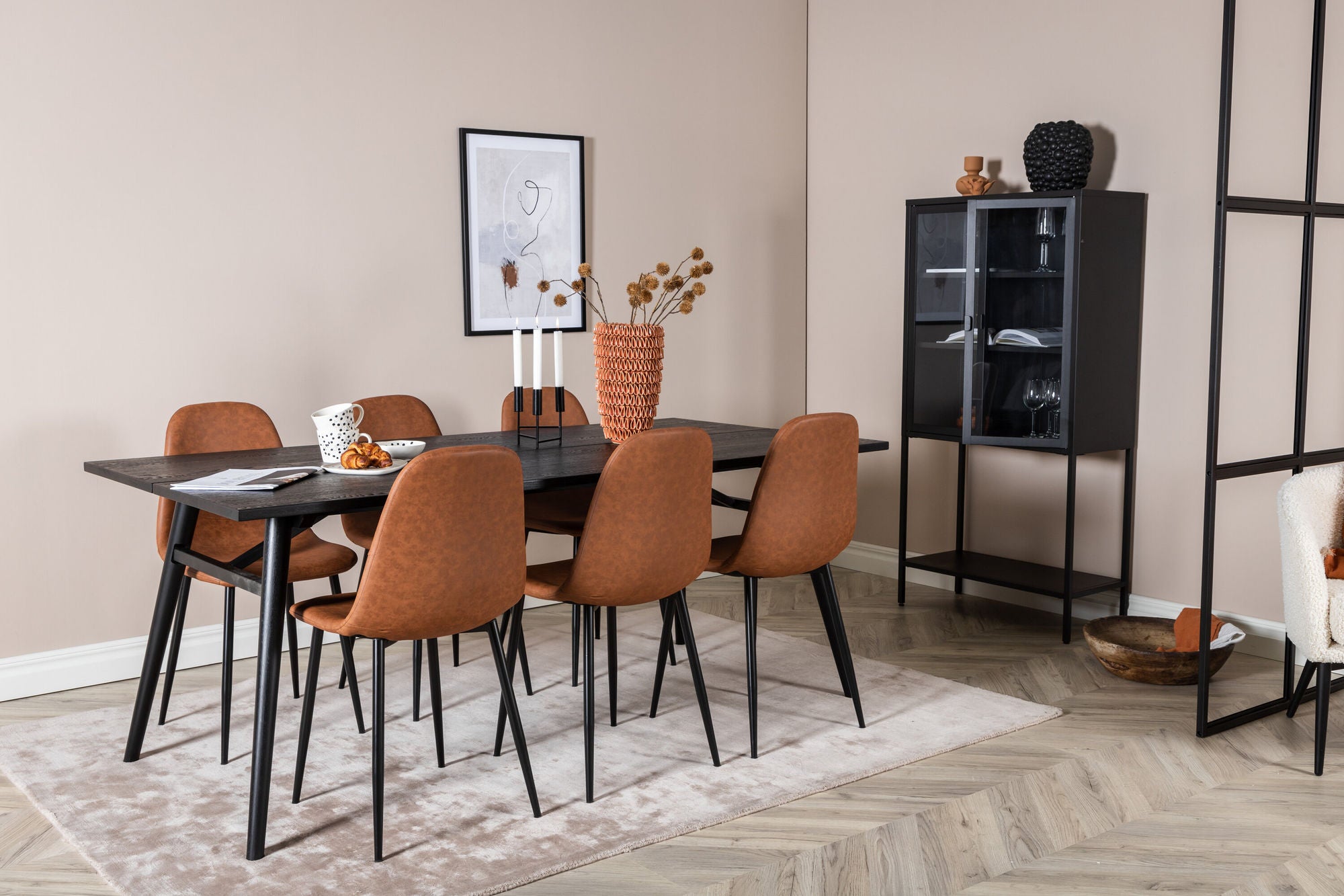 Venture Home Sleek Extentionbord Black Brushed - 195*95+Polar Spisebordsstol - Brown / Black _6