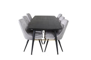 Venture Home Gold Extention bord - 180/220*85*H76 Black Veneer - Black legs - Brass details+Velvet Deluxe Spisebordsstol - Light Grey / Black_6
