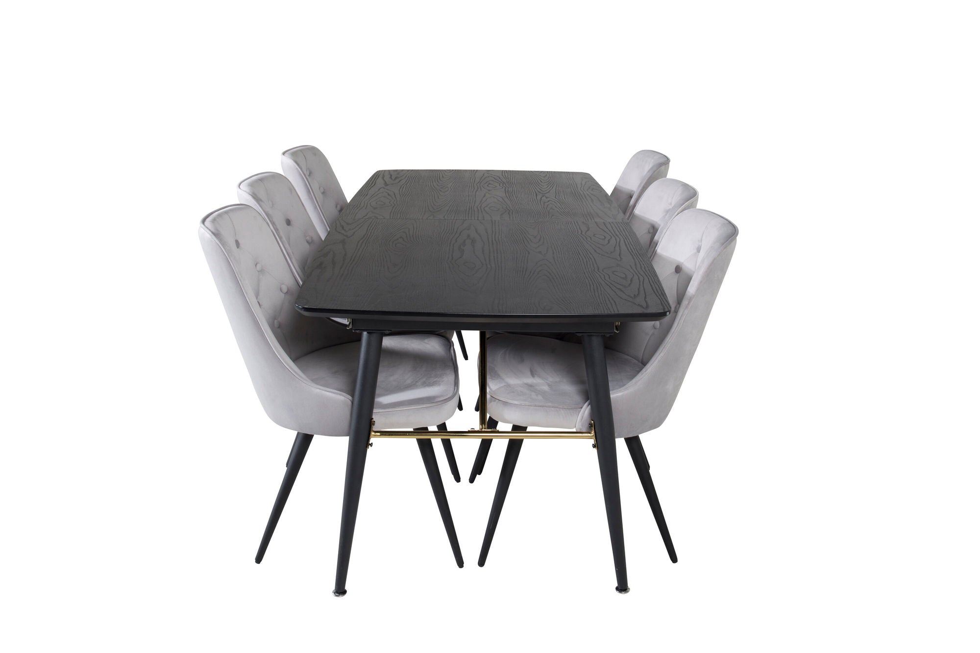Venture Home Gold Extention bord - 180/220*85*H76 Black Veneer - Black legs - Brass details+Velvet Deluxe Spisebordsstol - Light Grey / Black_6