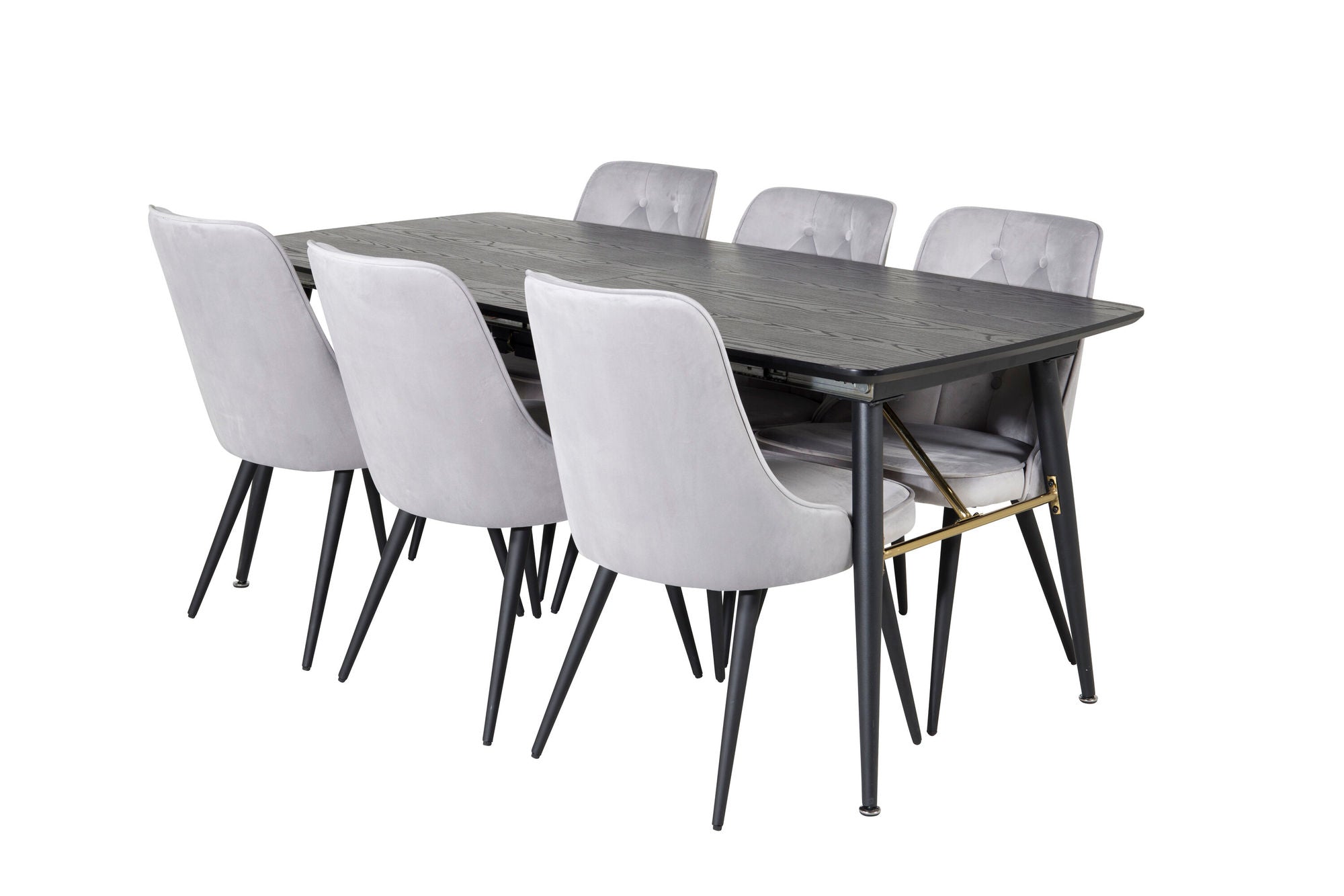 Venture Home Gold Extention bord - 180/220*85*H76 Black Veneer - Black legs - Brass details+Velvet Deluxe Spisebordsstol - Light Grey / Black_6