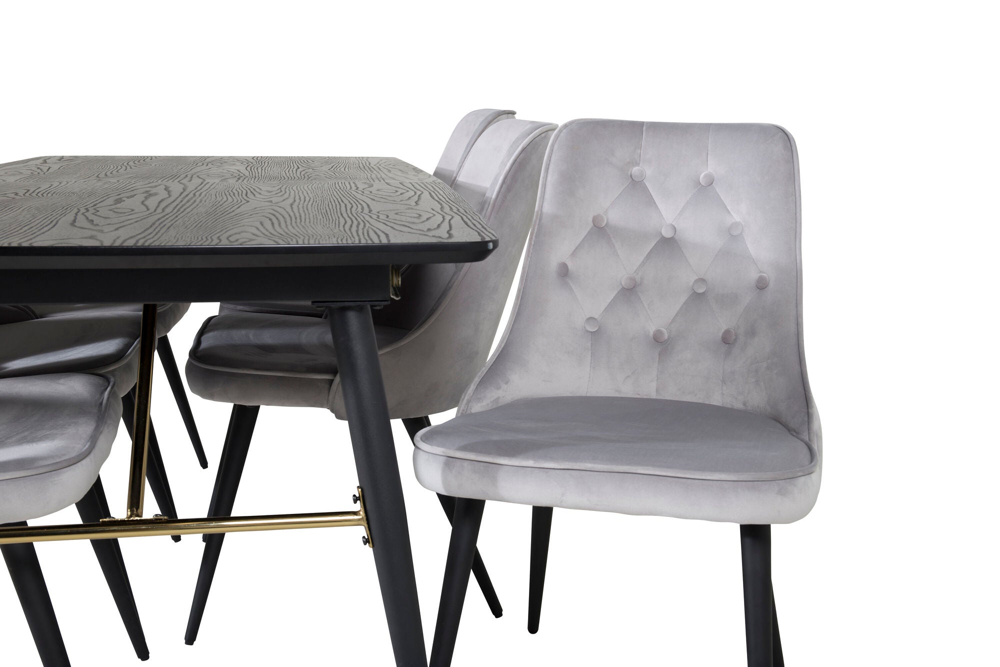 Venture Home Gold Extention bord - 180/220*85*H76 Black Veneer - Black legs - Brass details+Velvet Deluxe Spisebordsstol - Light Grey / Black_6