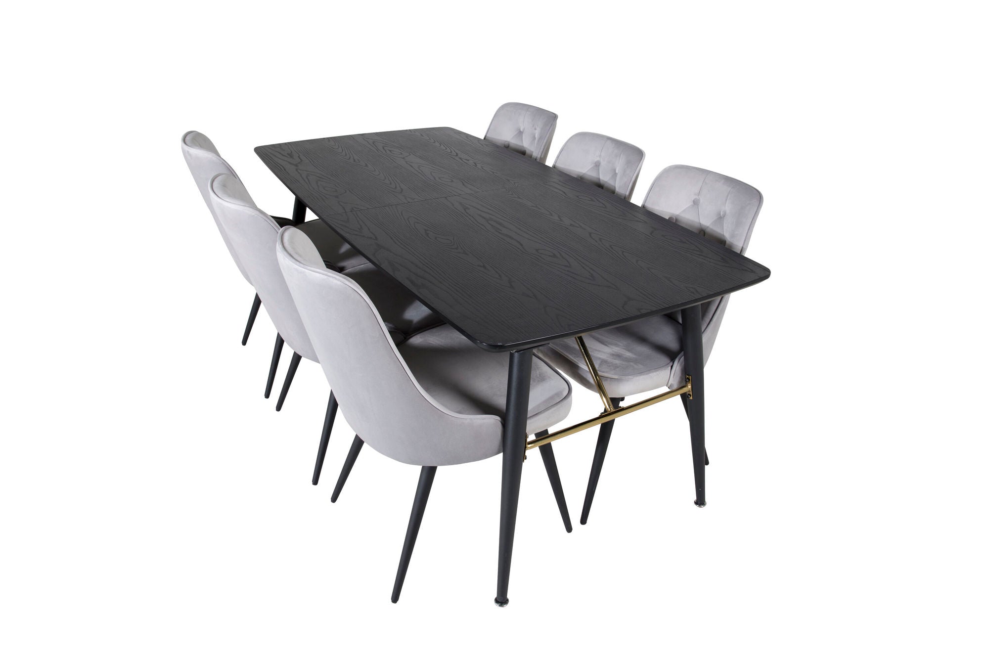 Venture Home Gold Extention bord - 180/220*85*H76 Black Veneer - Black legs - Brass details+Velvet Deluxe Spisebordsstol - Light Grey / Black_6