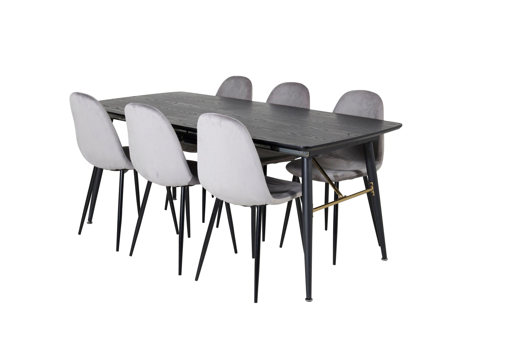 Venture Home Gold Extention bord - 180/220*85*H76 Black Veneer - Black legs - Brass details+Polar Spisebordsstol - Black legs / Light Grey Velvet (ersätter 19902-885)_6
