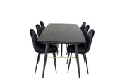 Venture Home Gold Extention bord - 180/220*85*H76 Black Veneer - Black legs - Brass details+Polar Spisebordsstol - Black legs / Black Velvet (ersätter 19902-888)_6
