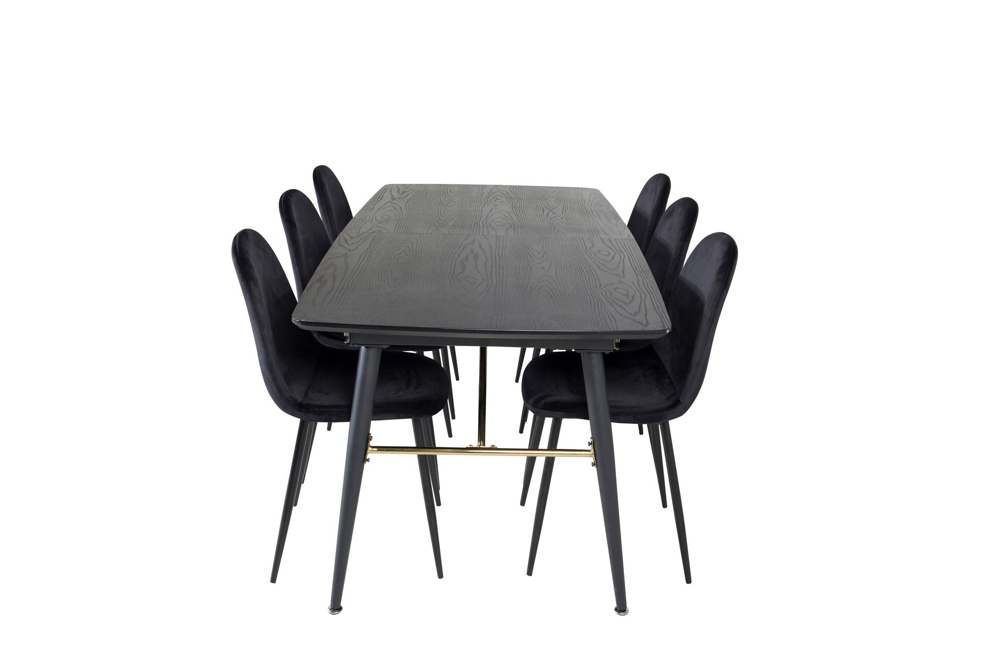 Venture Home Gold Extention bord - 180/220*85*H76 Black Veneer - Black legs - Brass details+Polar Spisebordsstol - Black legs / Black Velvet (ersätter 19902-888)_6