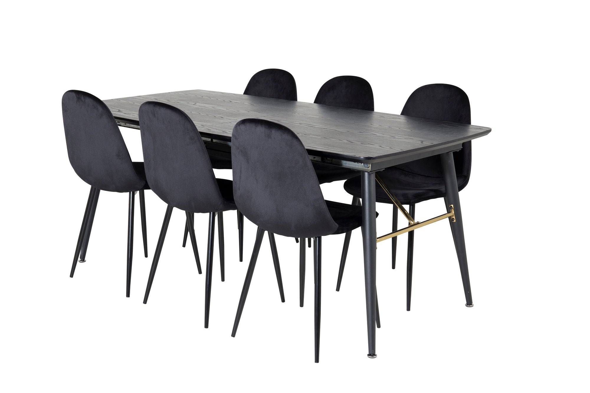 Venture Home Gold Extention bord - 180/220*85*H76 Black Veneer - Black legs - Brass details+Polar Spisebordsstol - Black legs / Black Velvet (ersätter 19902-888)_6