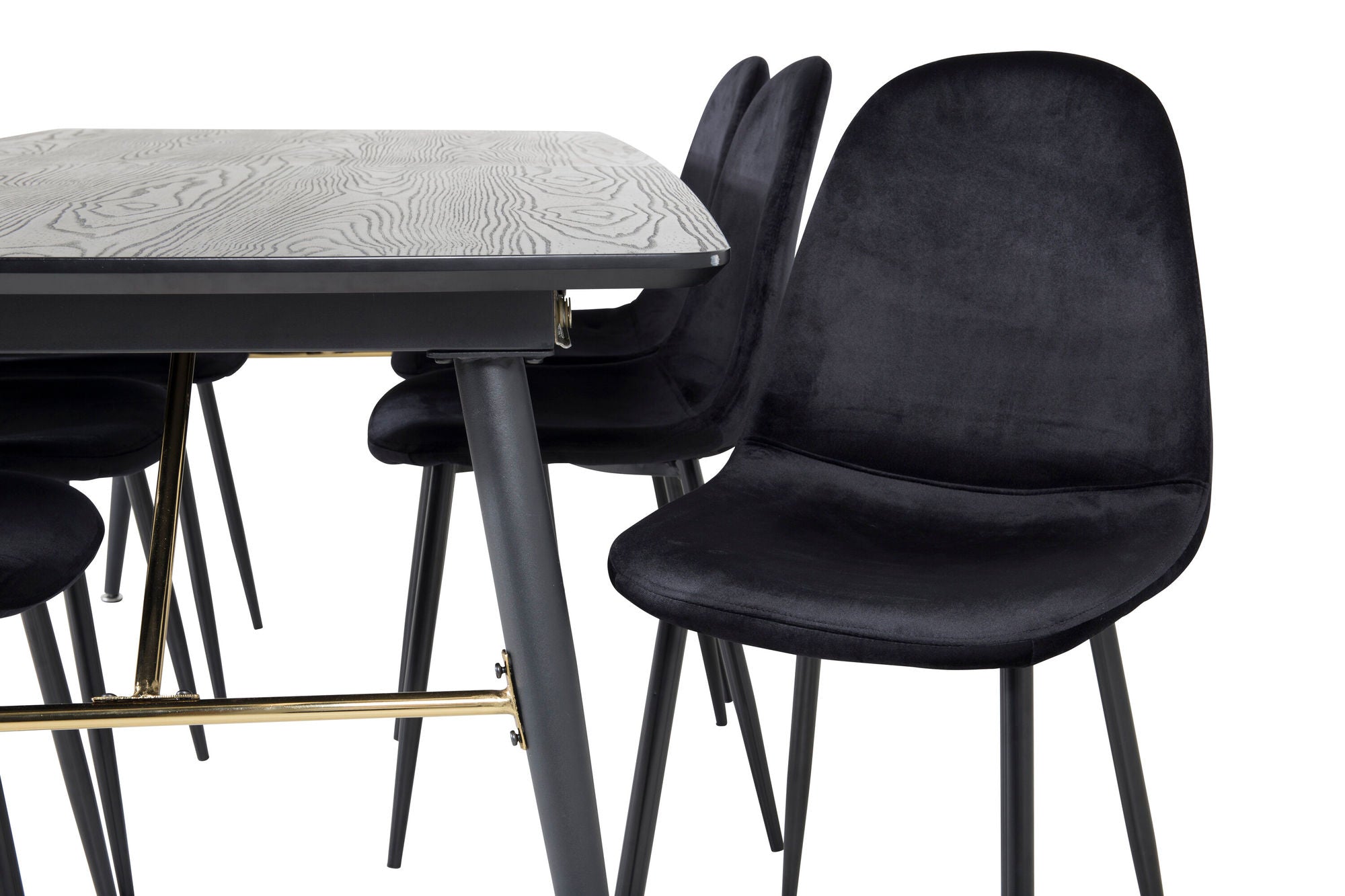 Venture Home Gold Extention bord - 180/220*85*H76 Black Veneer - Black legs - Brass details+Polar Spisebordsstol - Black legs / Black Velvet (ersätter 19902-888)_6