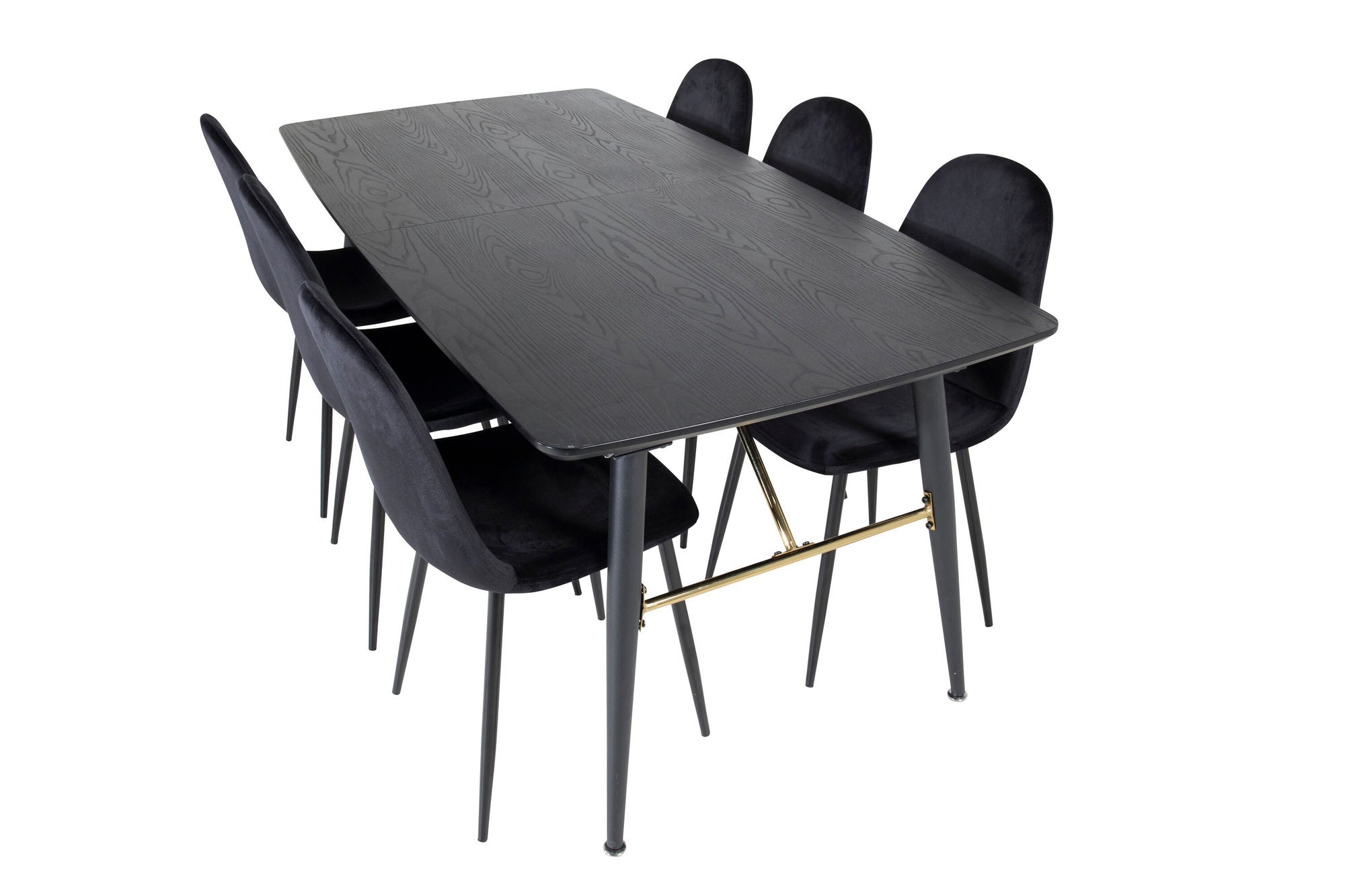 Venture Home Gold Extention bord - 180/220*85*H76 Black Veneer - Black legs - Brass details+Polar Spisebordsstol - Black legs / Black Velvet (ersätter 19902-888)_6